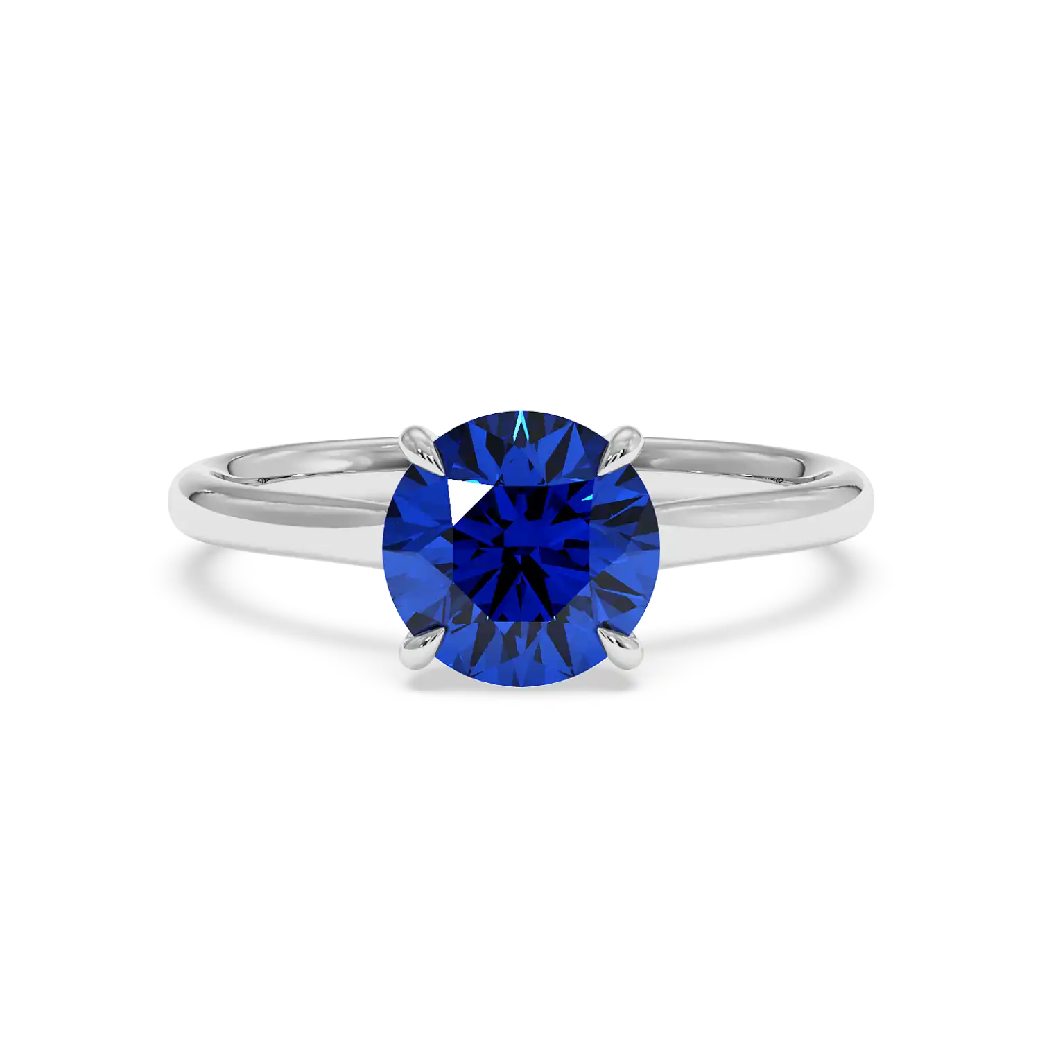 18K White Gold Poppy Plain Shank Blue Sapphire Engagement Ring
