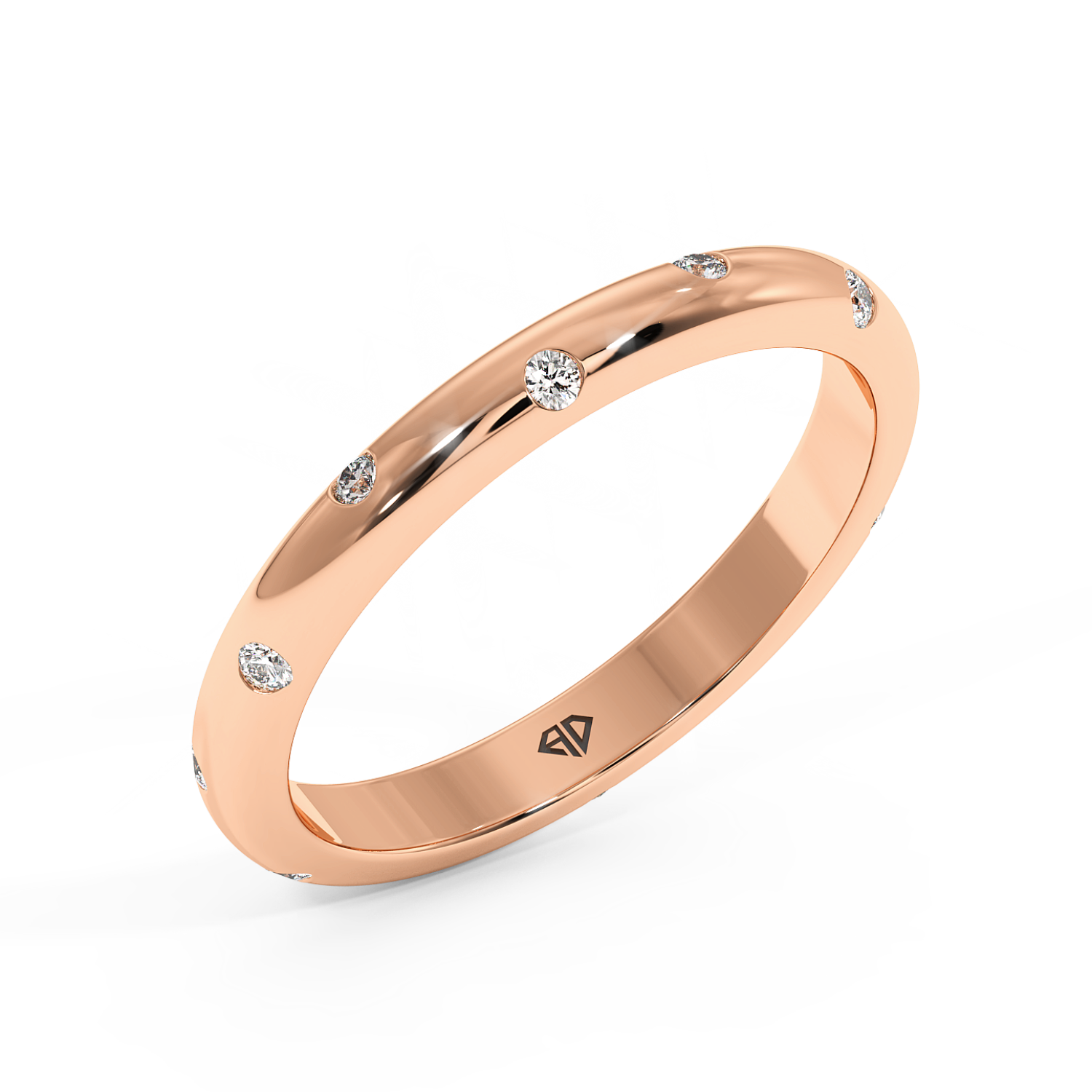 9K Rose Gold Bazel Diamond Wedding Band
