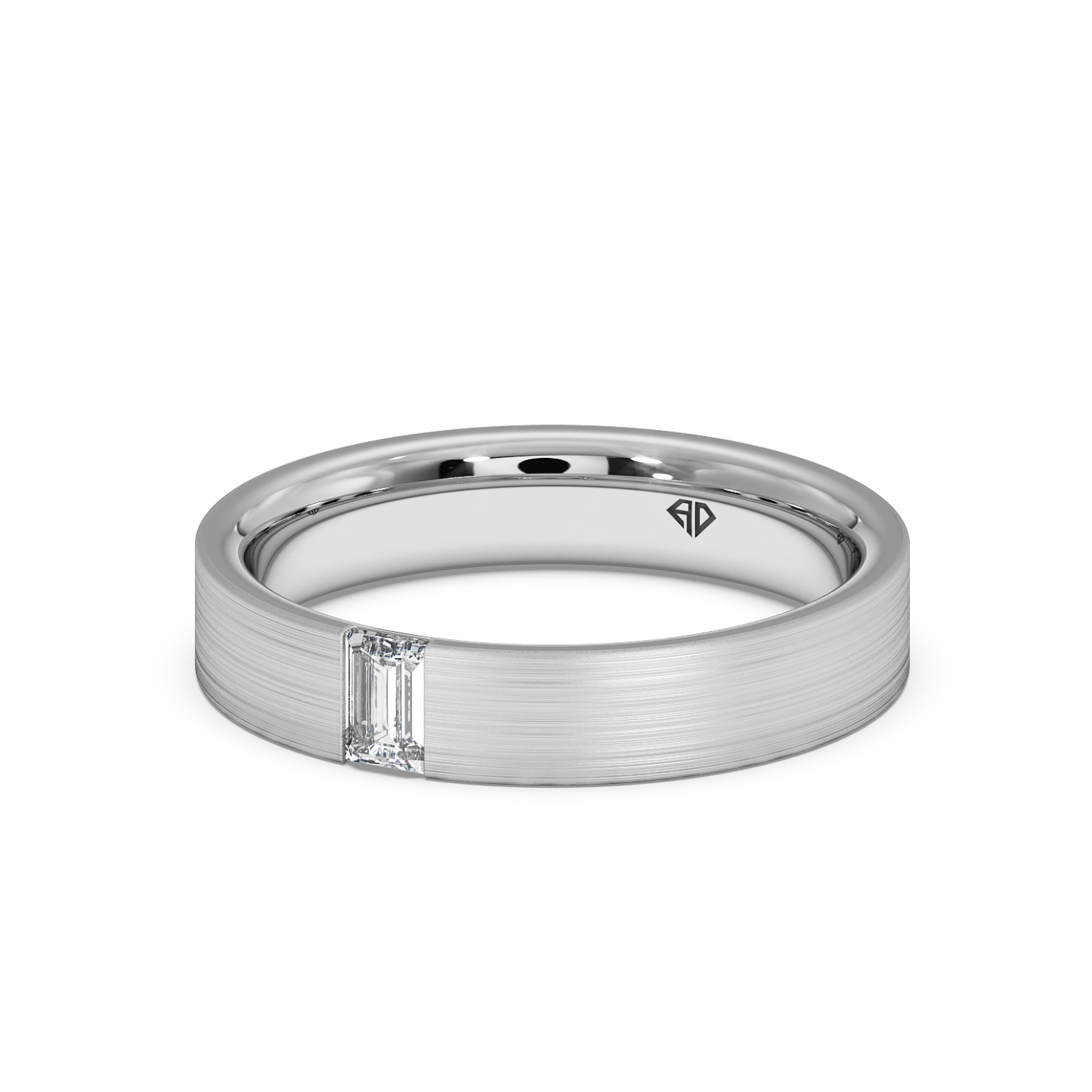 9K White Gold Emerald Cut Men's Classic Diamond Wedding Band