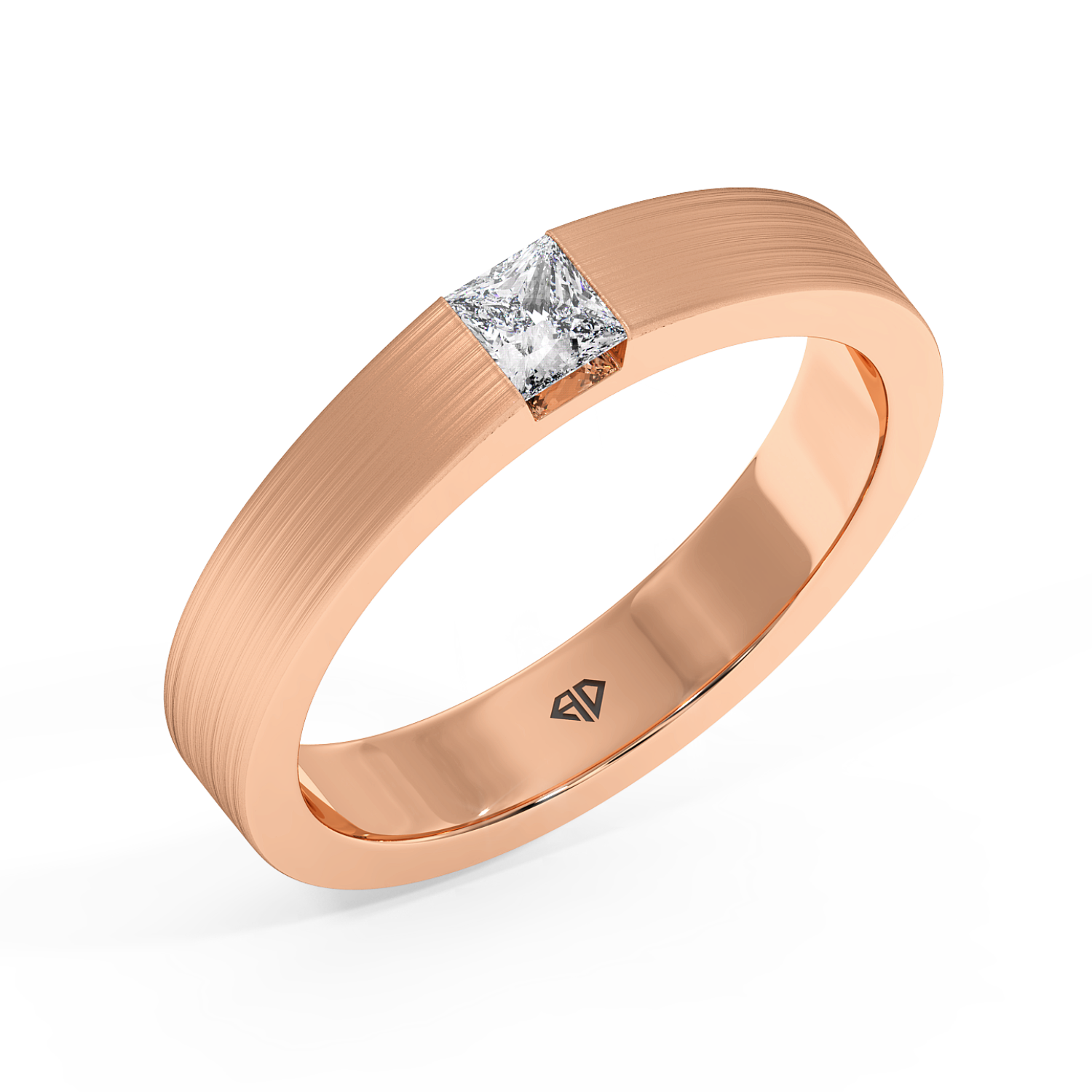 9K Rose Gold Princess Cut Diamond Wedding Band