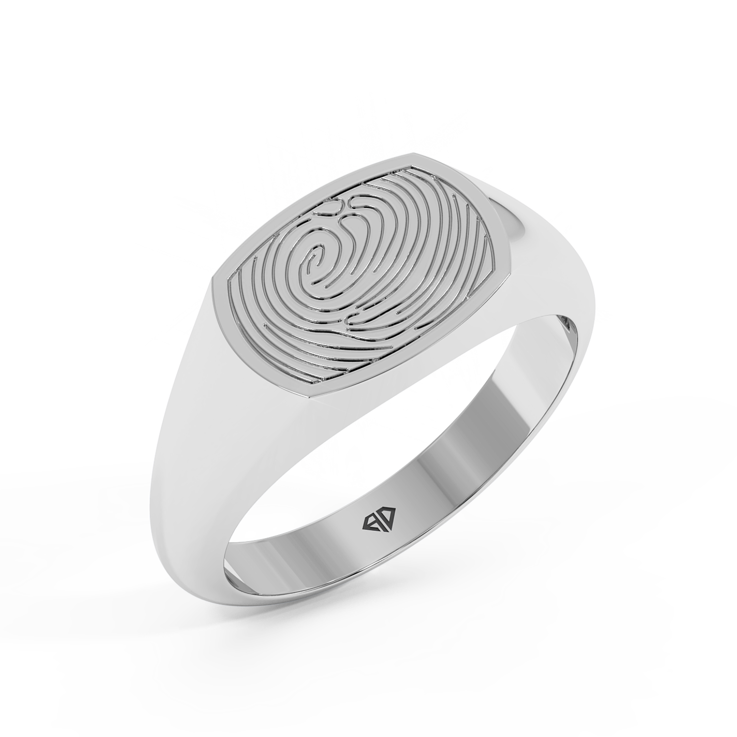 18K White Gold Finger Print  Signet Ring