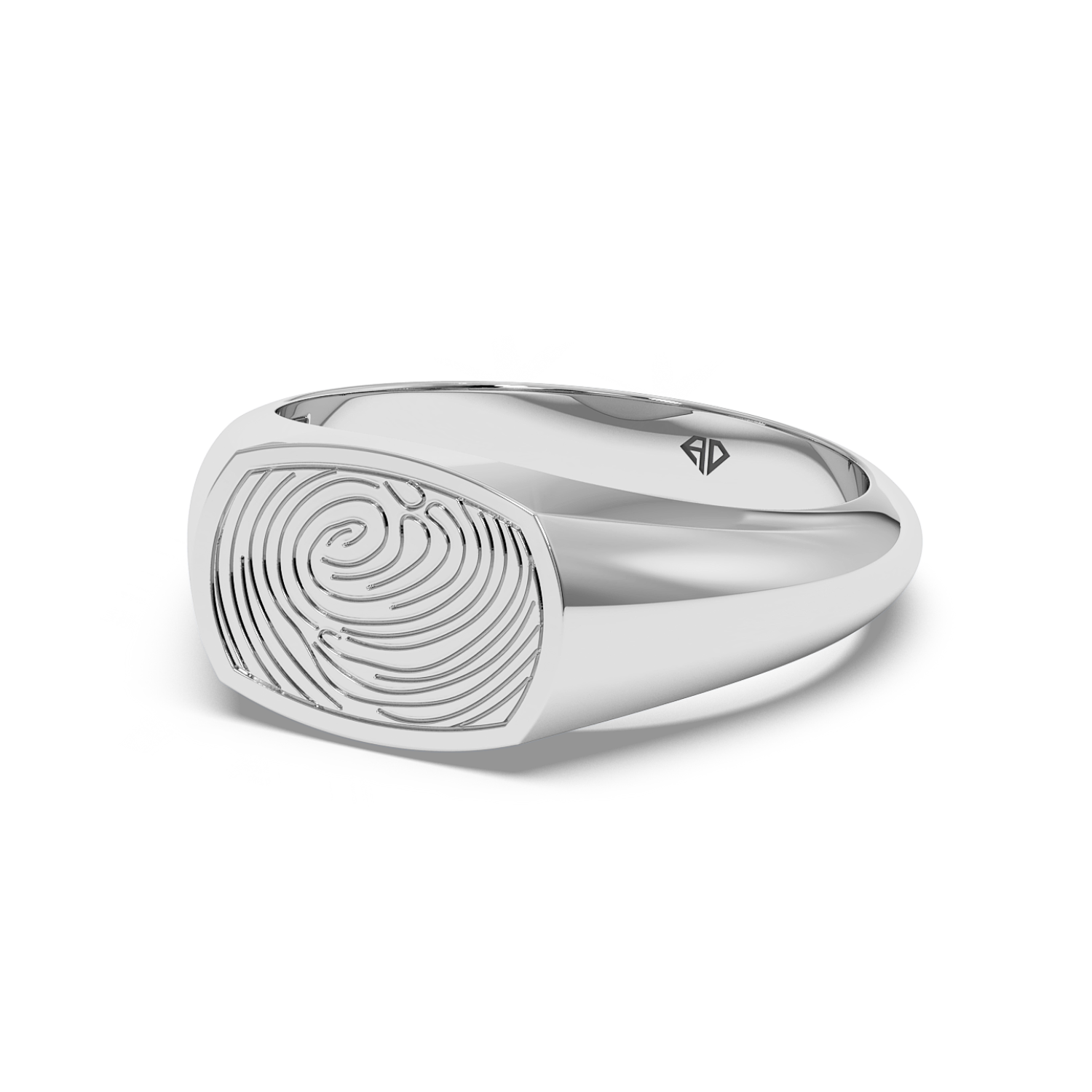 18K White Gold Finger Print  Signet Ring