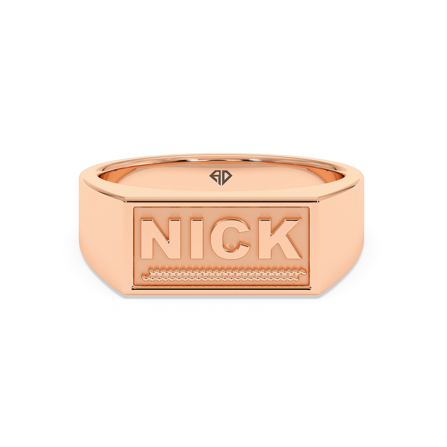 18K White Gold Nick Engraved Signet Ring