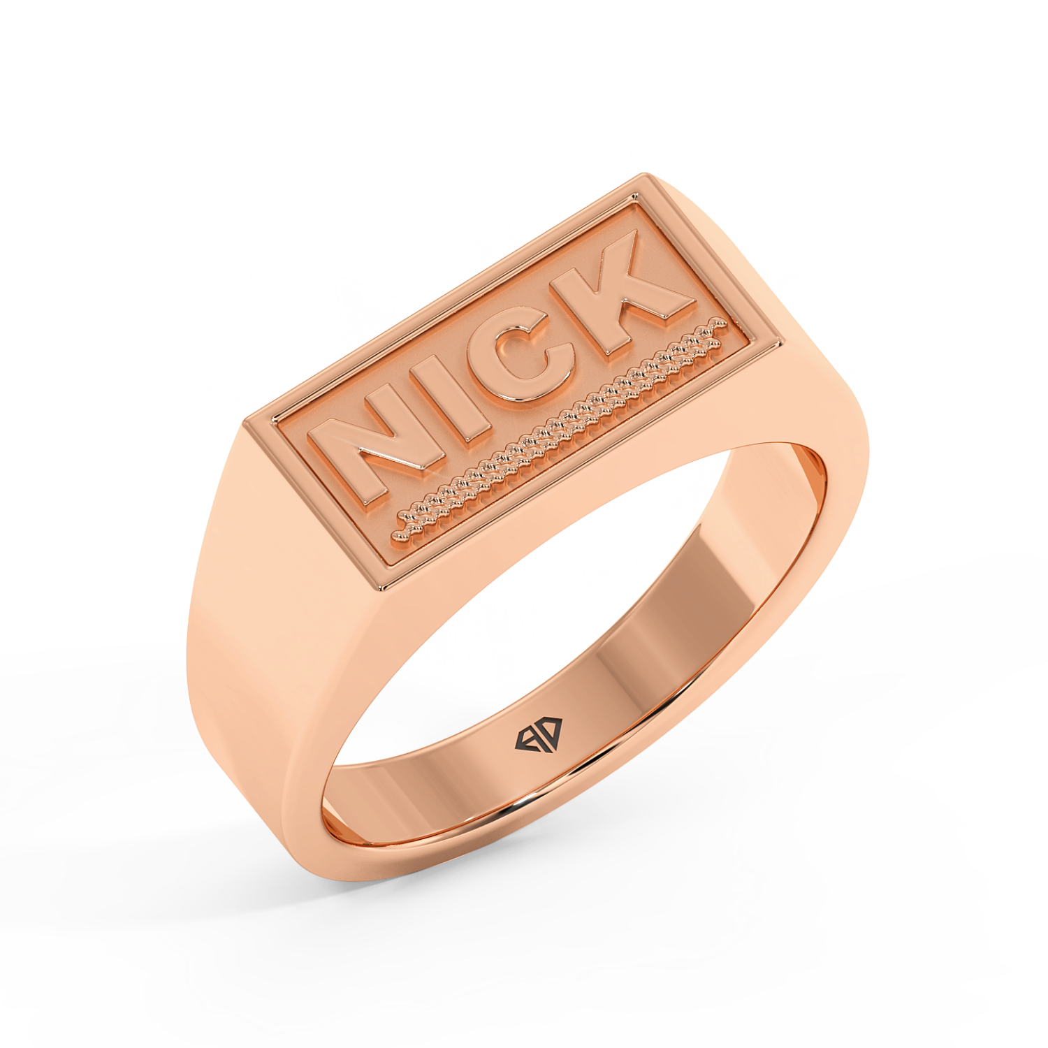 18K Rose Gold Nick Engraved Signet Ring