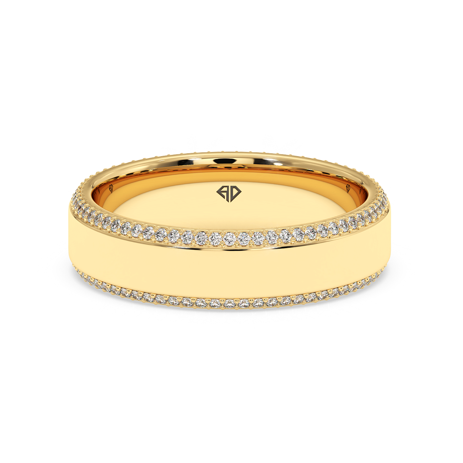 18K White Gold Men's 2 Row Pave Set Diamond Wedding Band