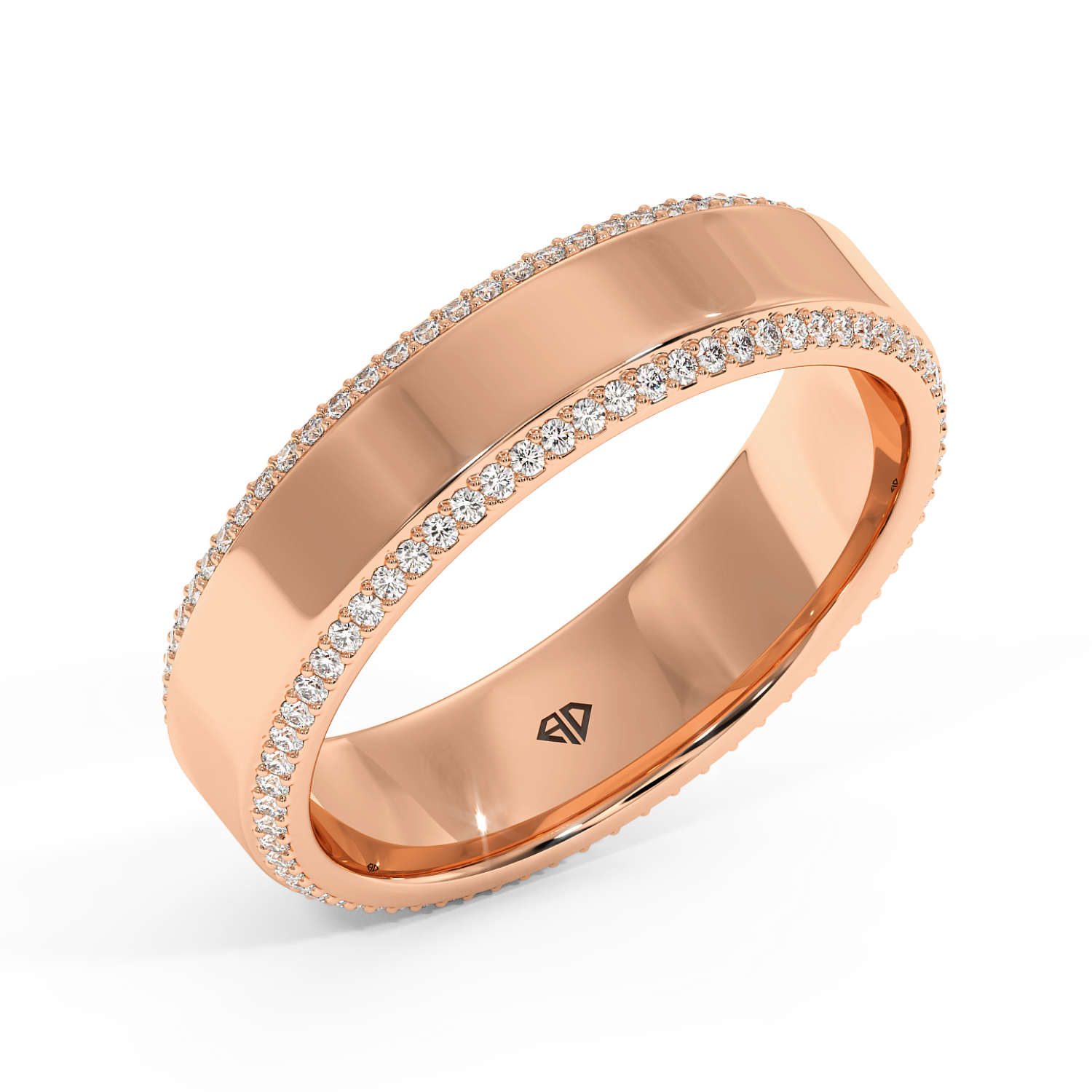 9K Rose Gold Men's 2 Row Pave Set Diamond Wedding Band