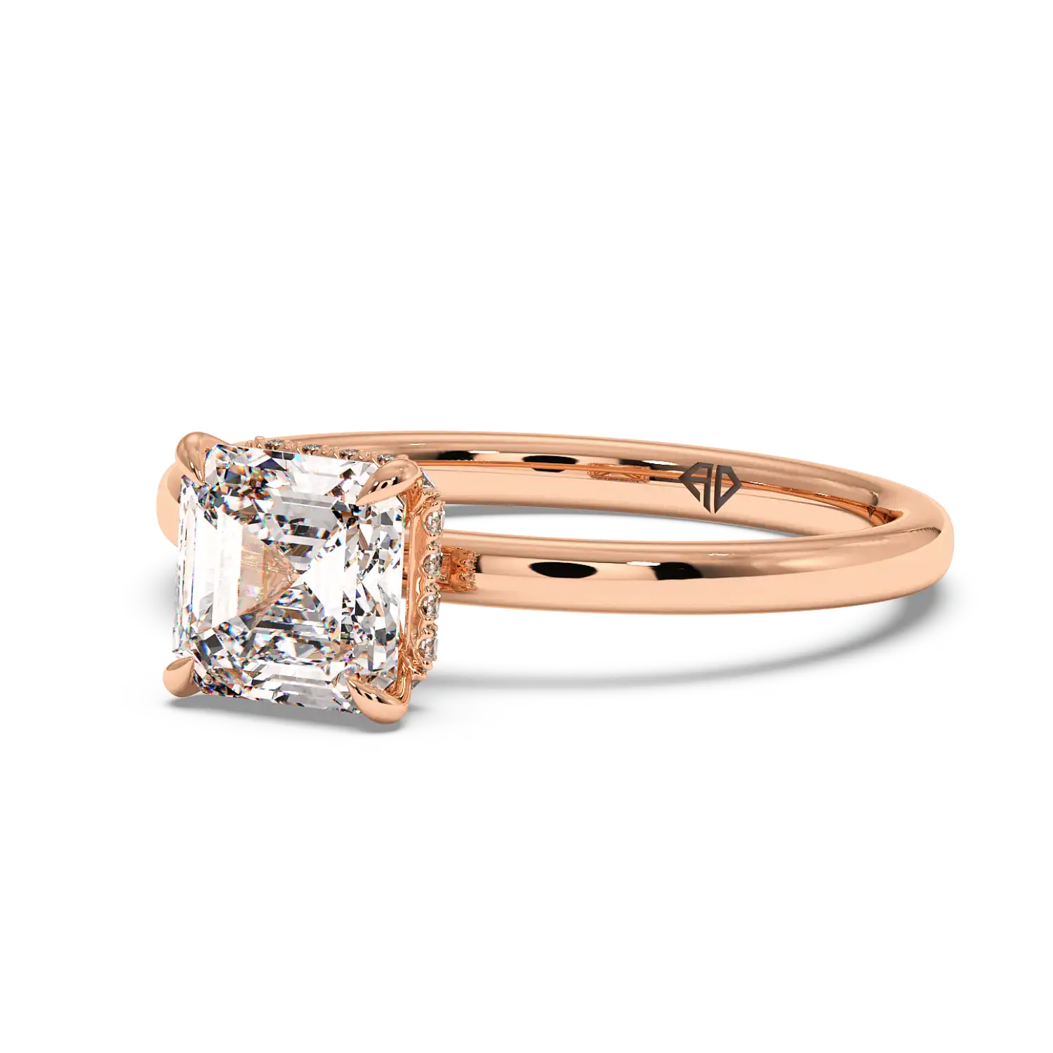 18K Rose Gold Angie Plain Shank Hidden Halo Engagement Ring