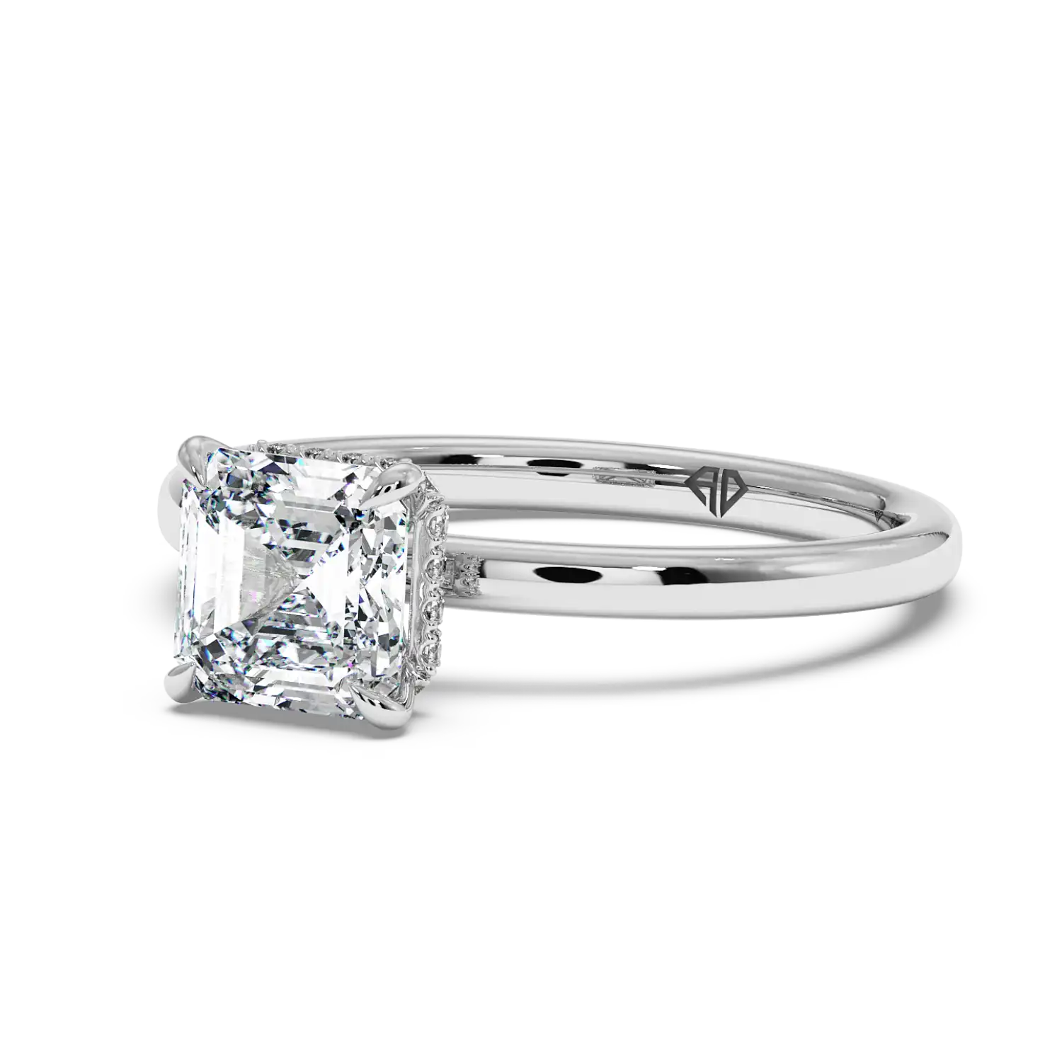 18K White Gold Angie Plain Shank Hidden Halo Engagement Ring