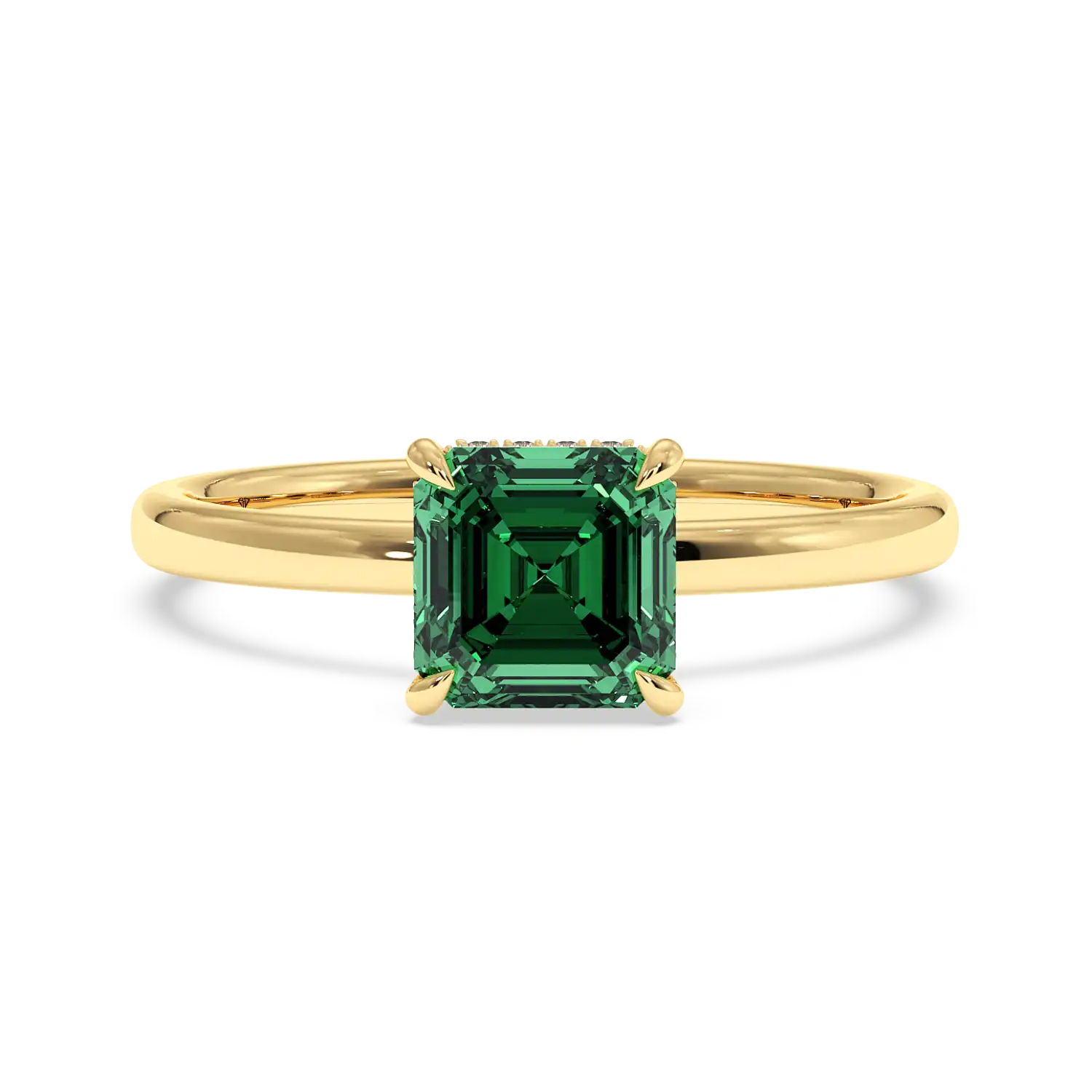 18K Yellow Gold Angie Plain Shank Hidden Halo Engagement Ring