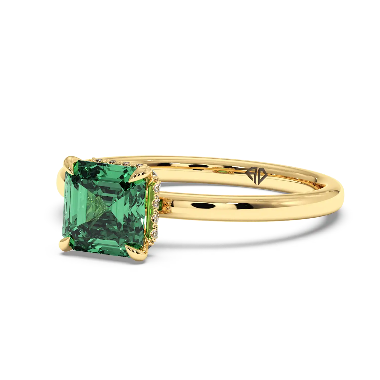 18K Yellow Gold Angie Plain Shank Hidden Halo Engagement Ring