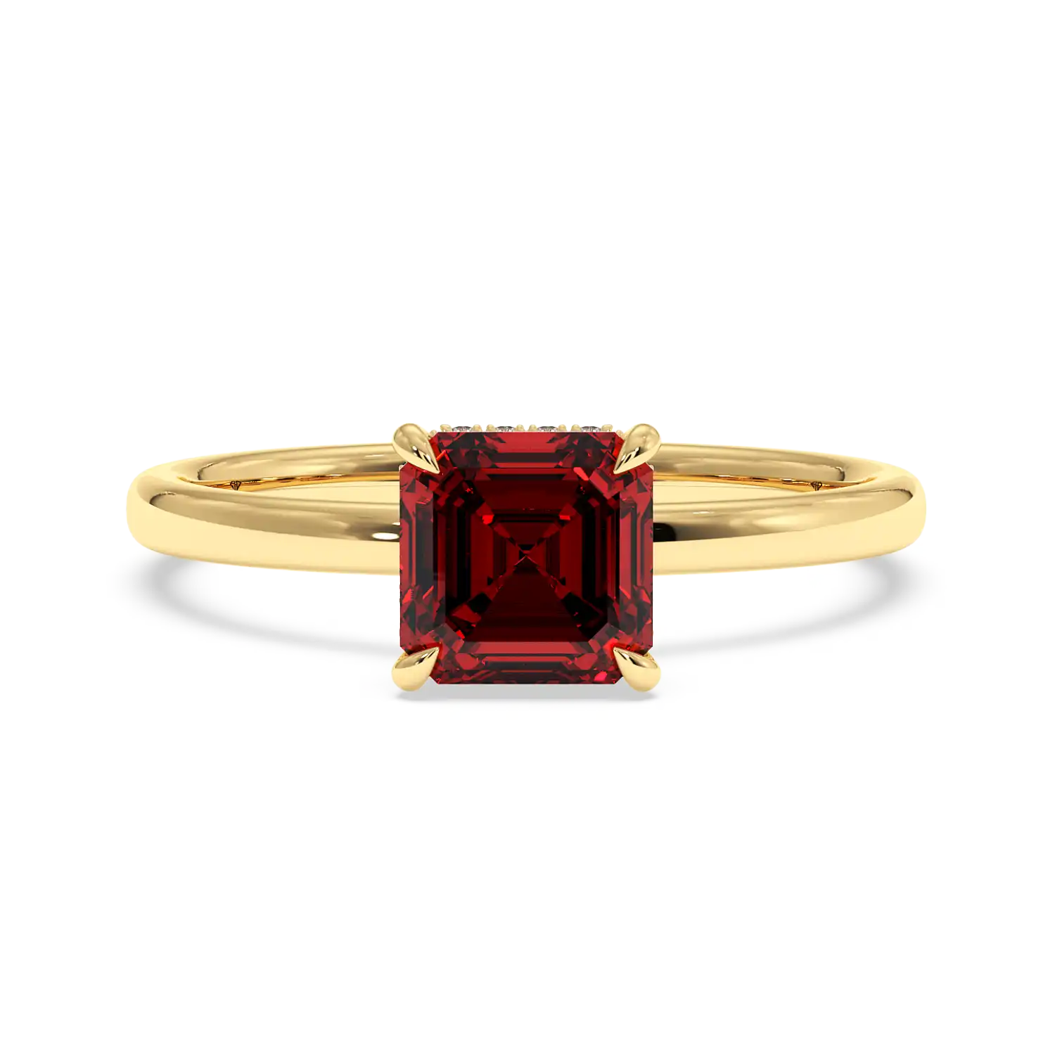 18K Yellow Gold Angie Plain Shank Hidden Halo Engagement Ring