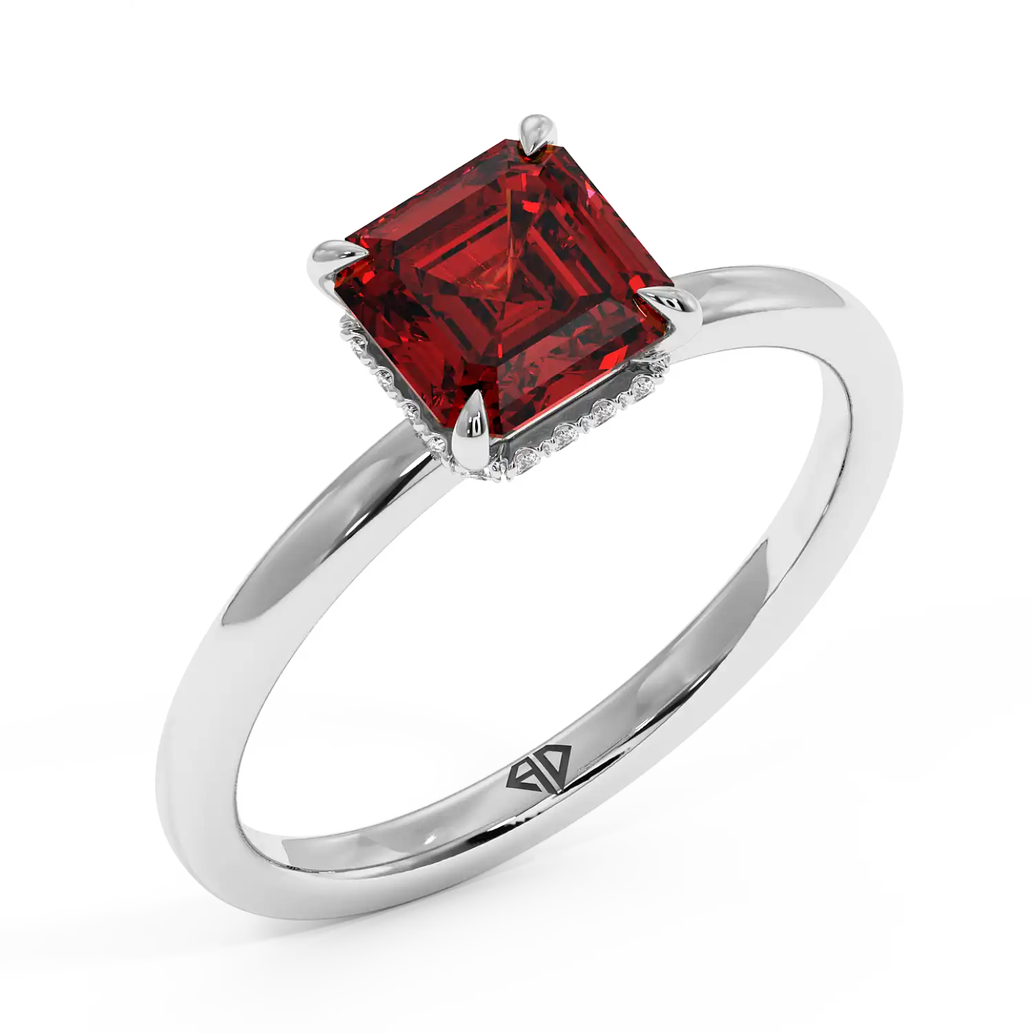 Platinum Angie Plain Shank Hidden Halo Engagement Ring