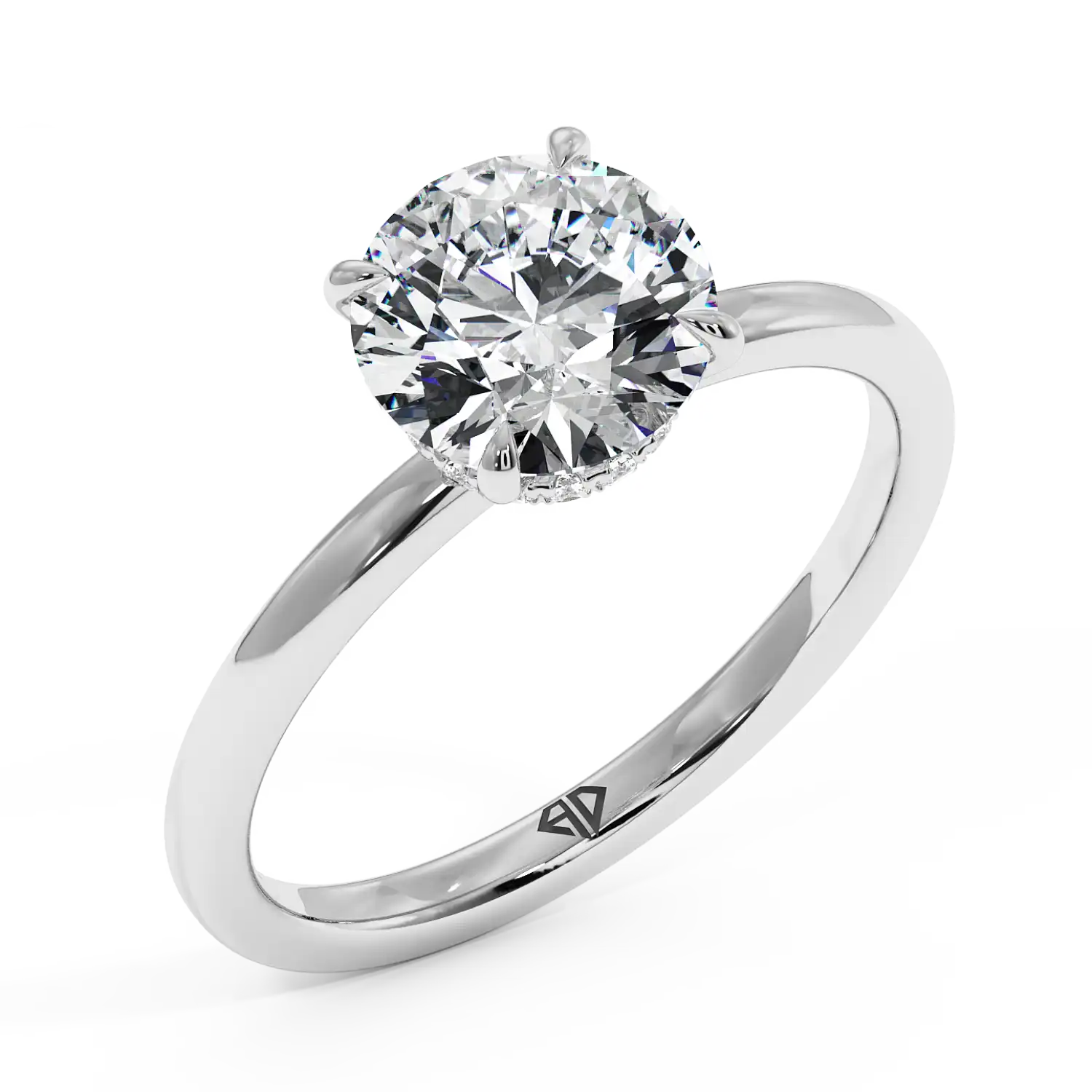 18K White Gold Angie Plain Shank Hidden Halo Engagement Ring