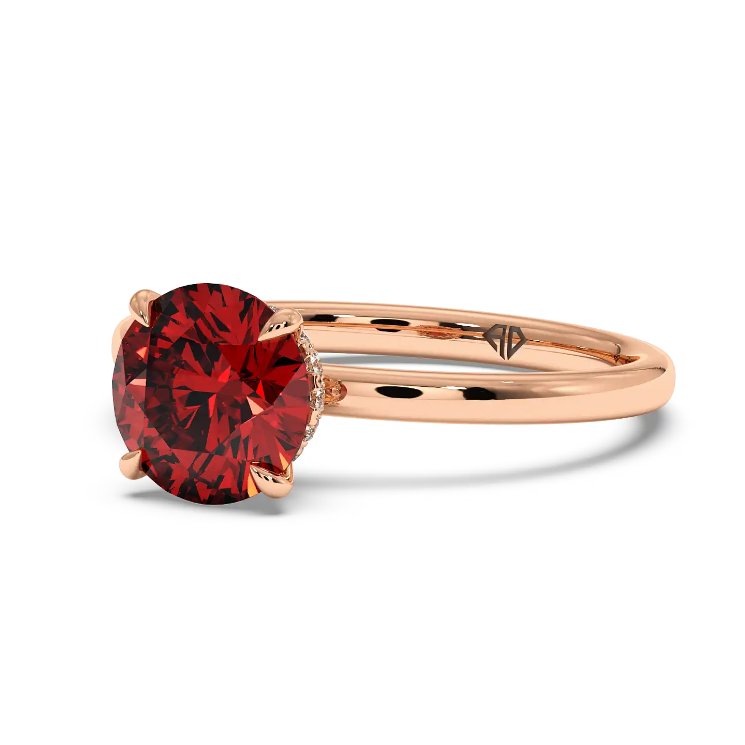 18K Rose Gold Angie Plain Shank Hidden Halo Engagement Ring