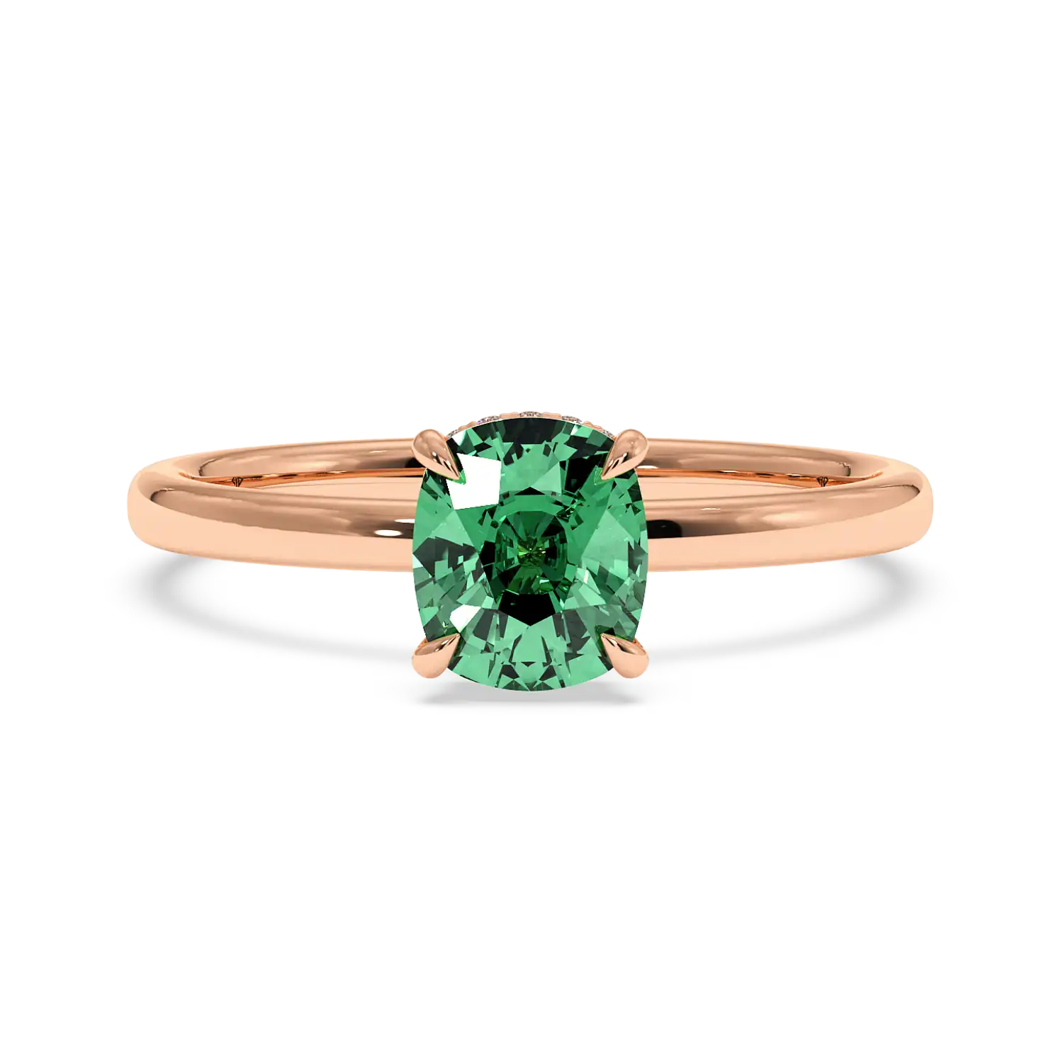 18K Rose Gold Angie Plain Shank Hidden Halo Engagement Ring