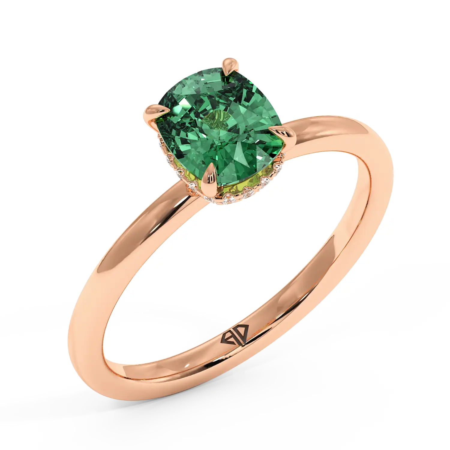 18K Rose Gold Angie Plain Shank Hidden Halo Engagement Ring