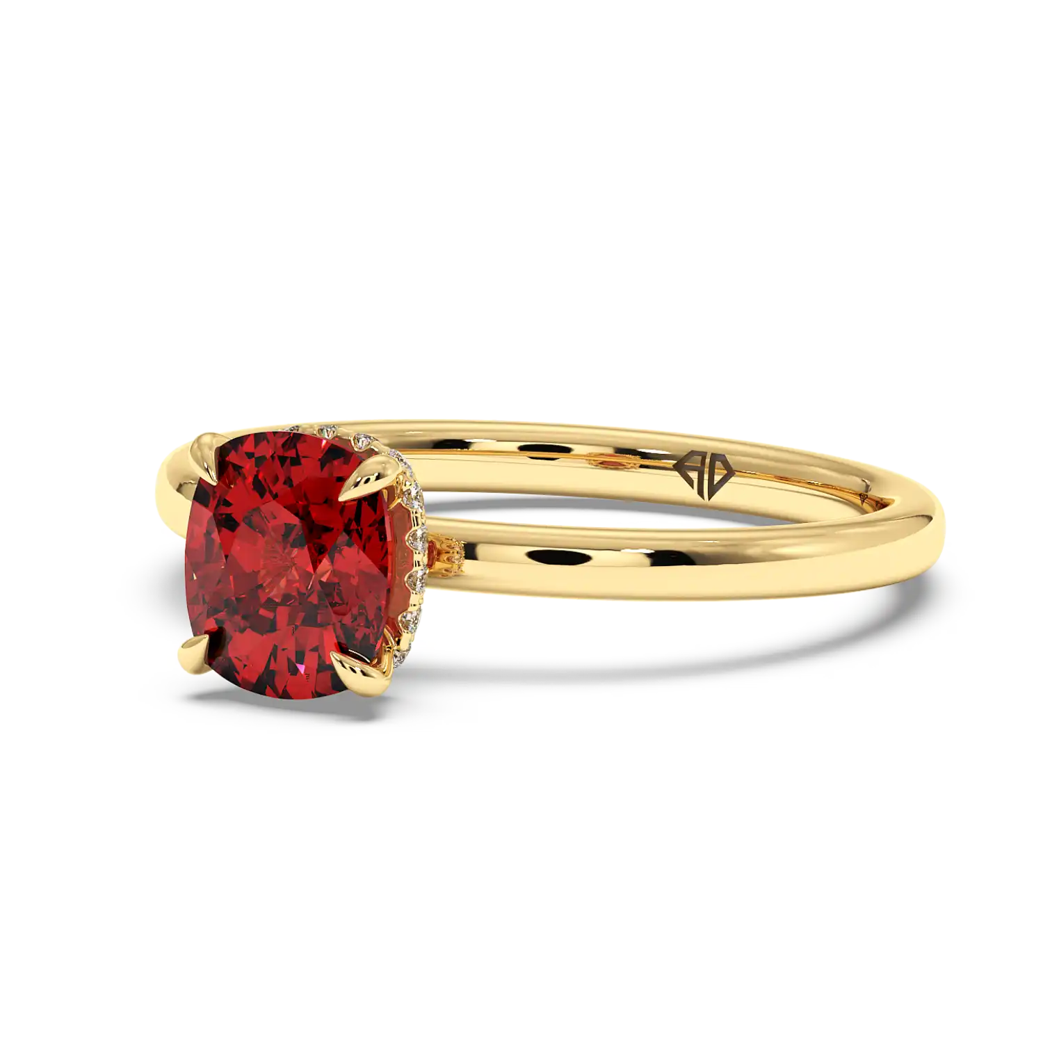 18K Yellow Gold Angie Plain Shank Hidden Halo Engagement Ring