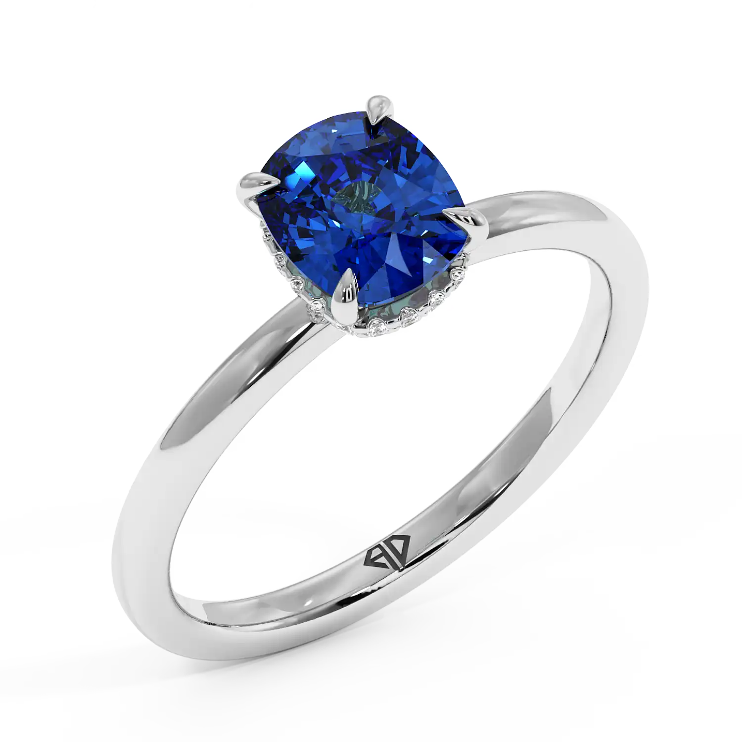 Platinum Angie Plain Shank Hidden Halo Engagement Ring