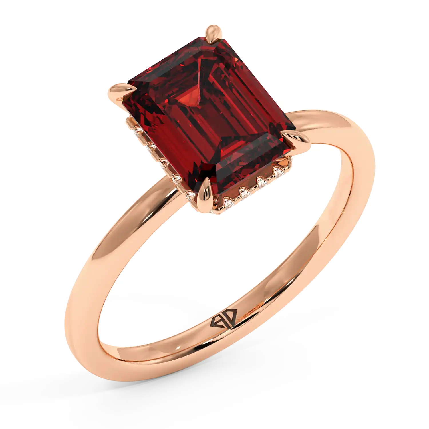 18K Rose Gold Angie Plain Shank Hidden Halo Engagement Ring