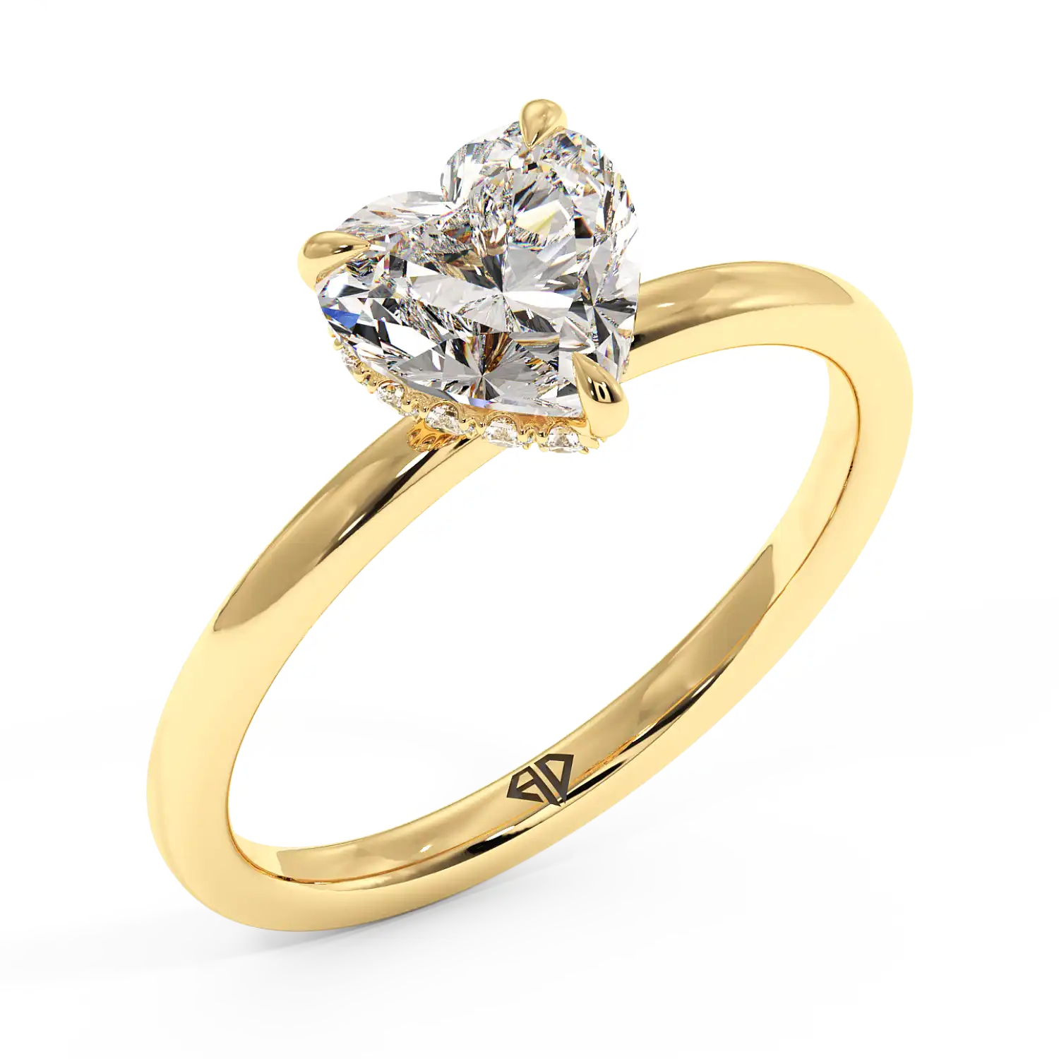 18K Yellow Gold Angie Plain Shank Hidden Halo Engagement Ring