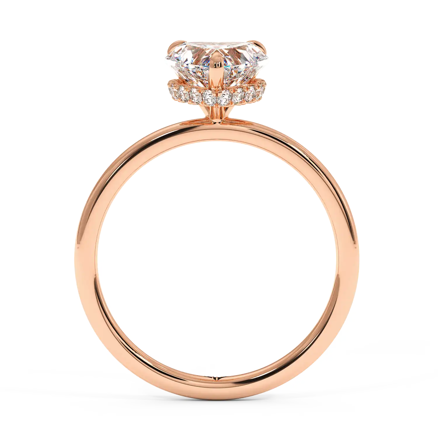 18K Rose Gold Angie Plain Shank Hidden Halo Engagement Ring