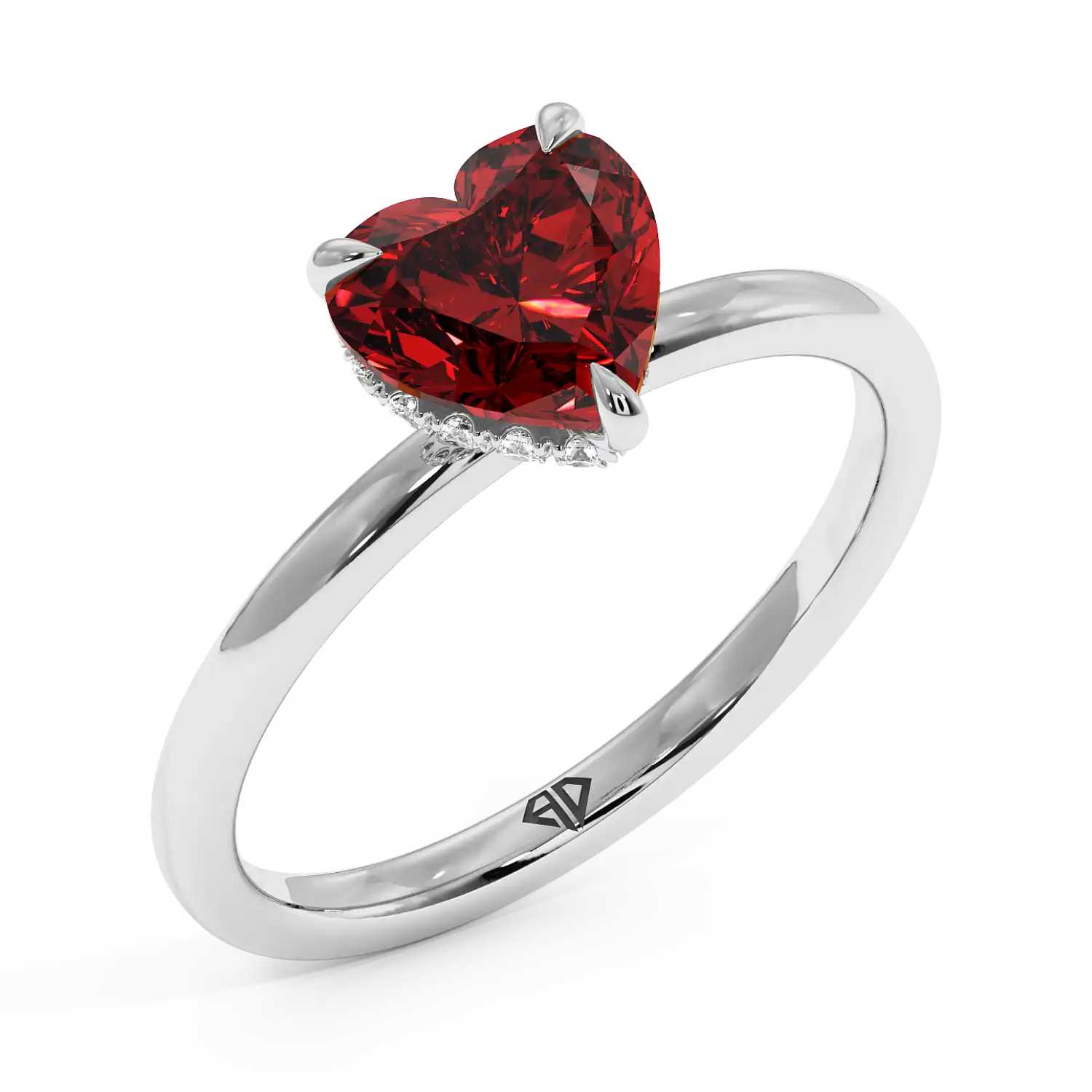 18K White Gold Angie Plain Shank Hidden Halo Engagement Ring