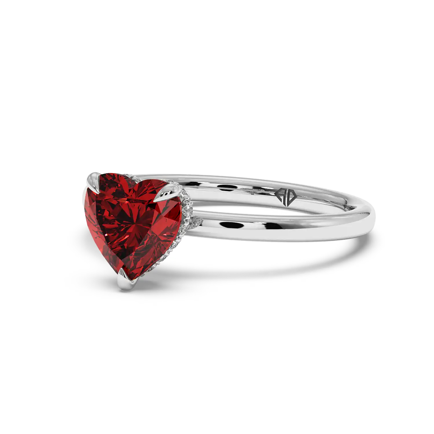 18K White Gold Angie Plain Shank Hidden Halo Engagement Ring