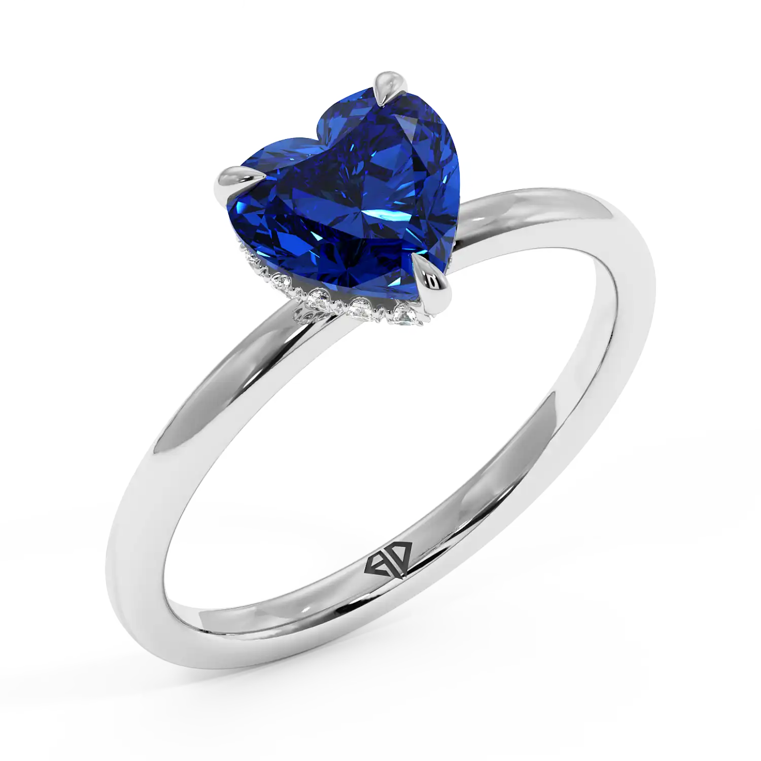 18K White Gold Angie Plain Shank Hidden Halo Engagement Ring