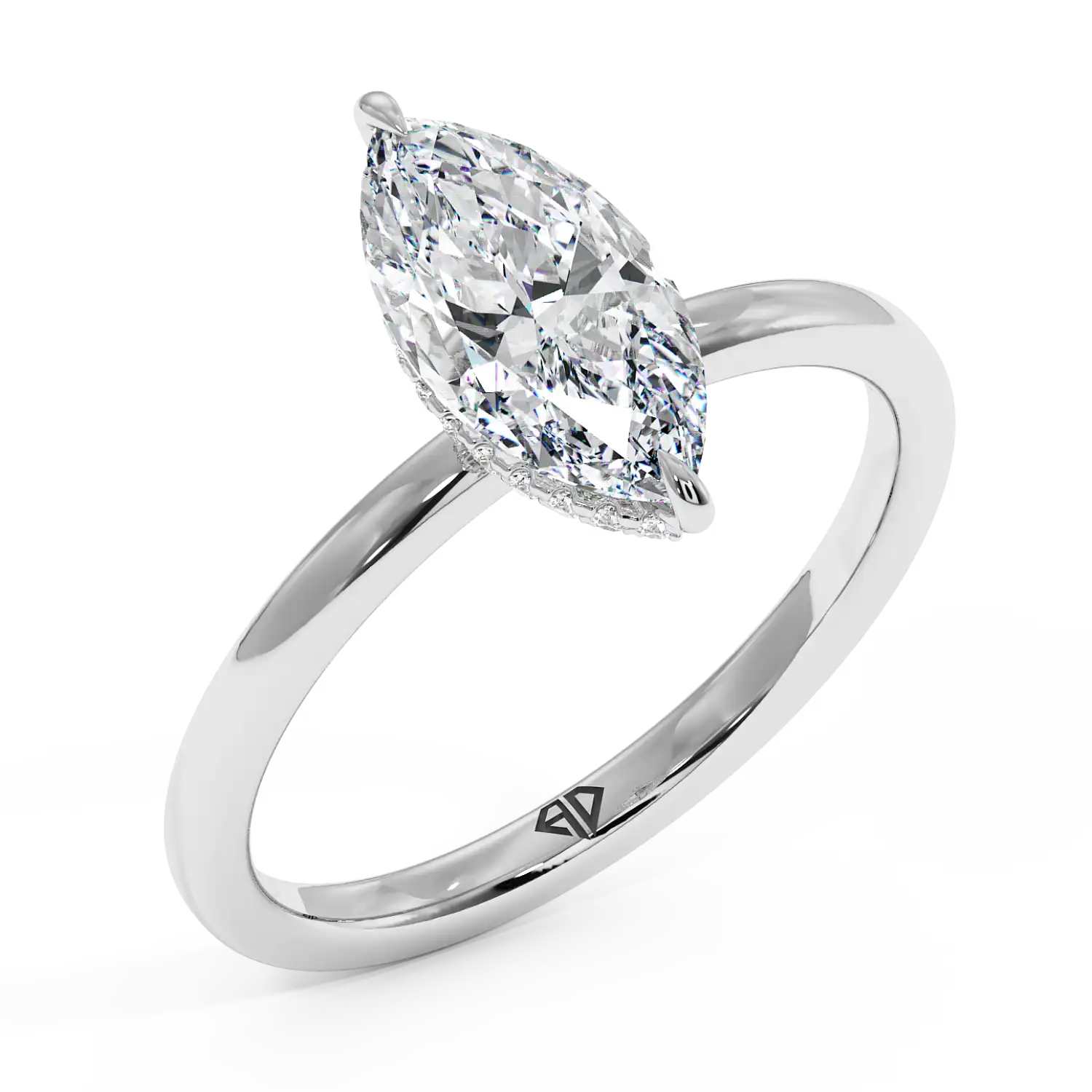 Platinum Angie Plain Shank Hidden Halo Engagement Ring