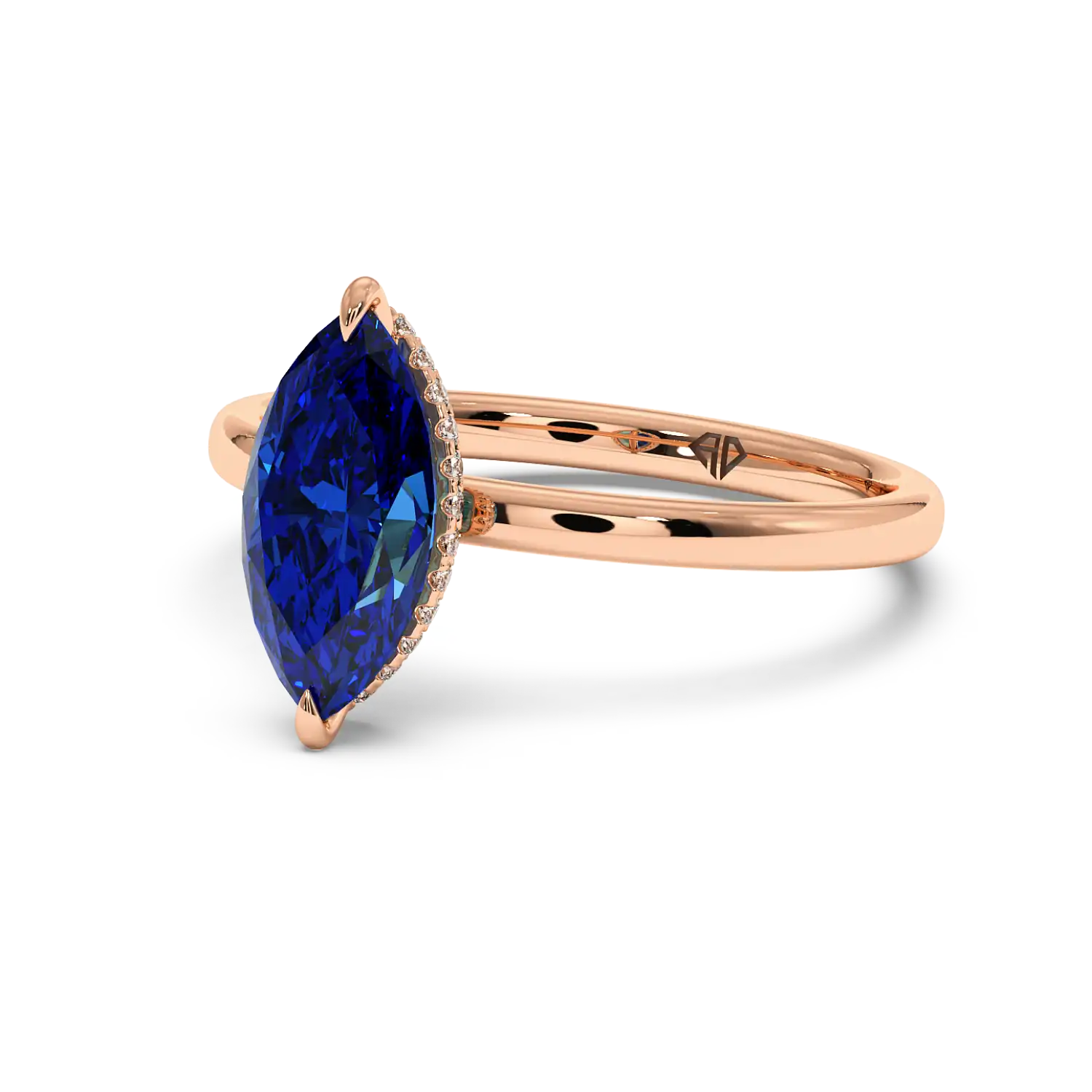 18K Rose Gold Angie Plain Shank Hidden Halo Engagement Ring