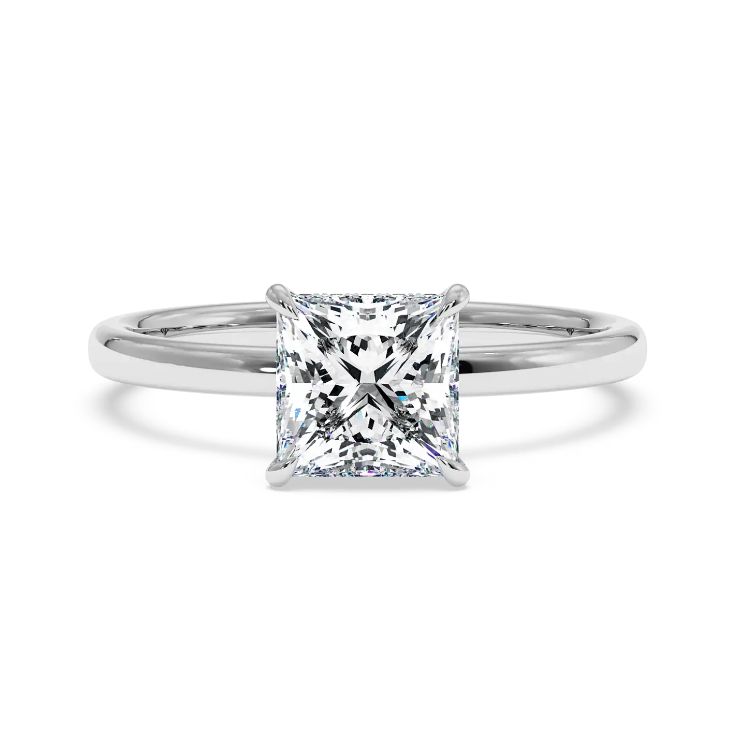 18K White Gold Angie Plain Shank Hidden Halo Engagement Ring