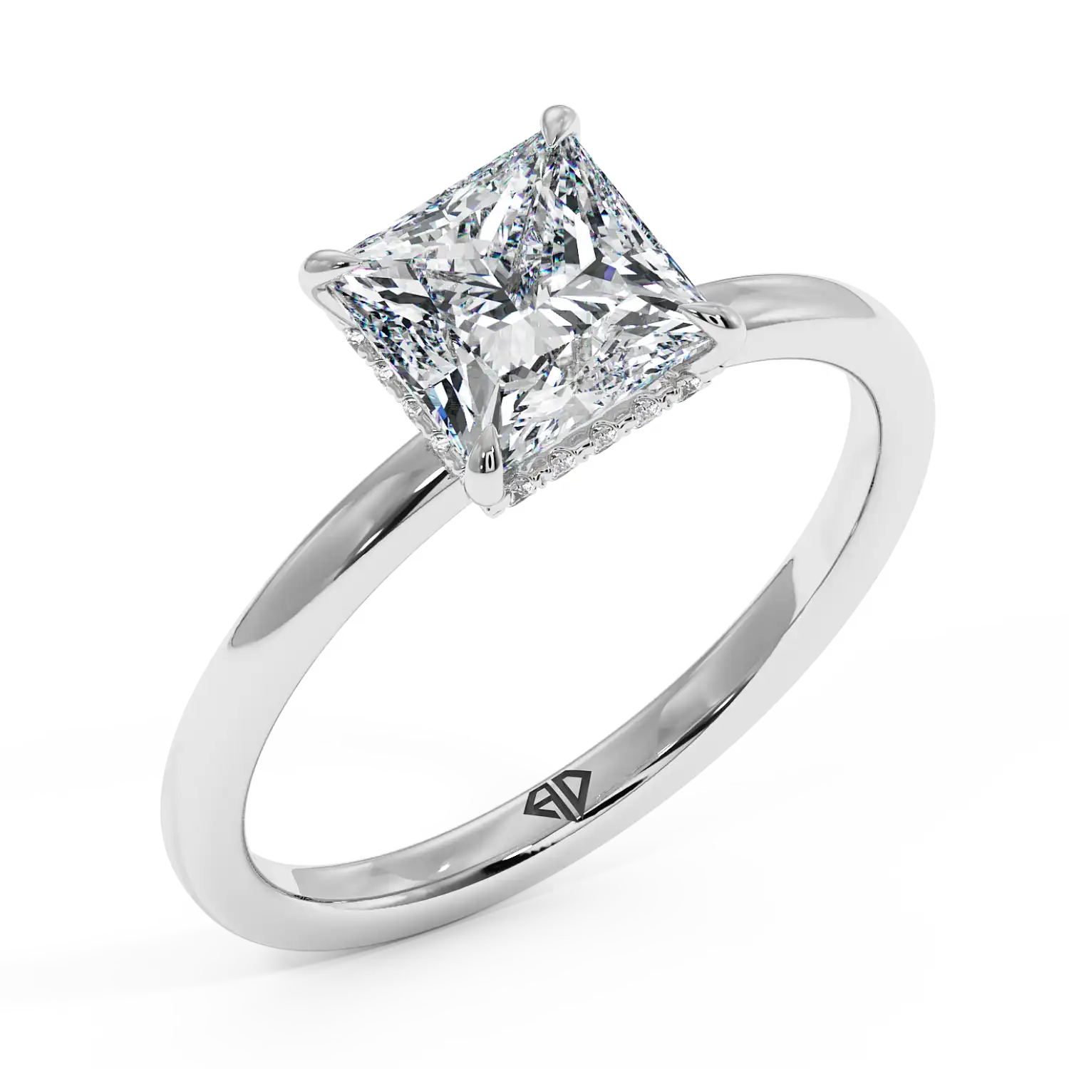 18K White Gold Angie Plain Shank Hidden Halo Engagement Ring