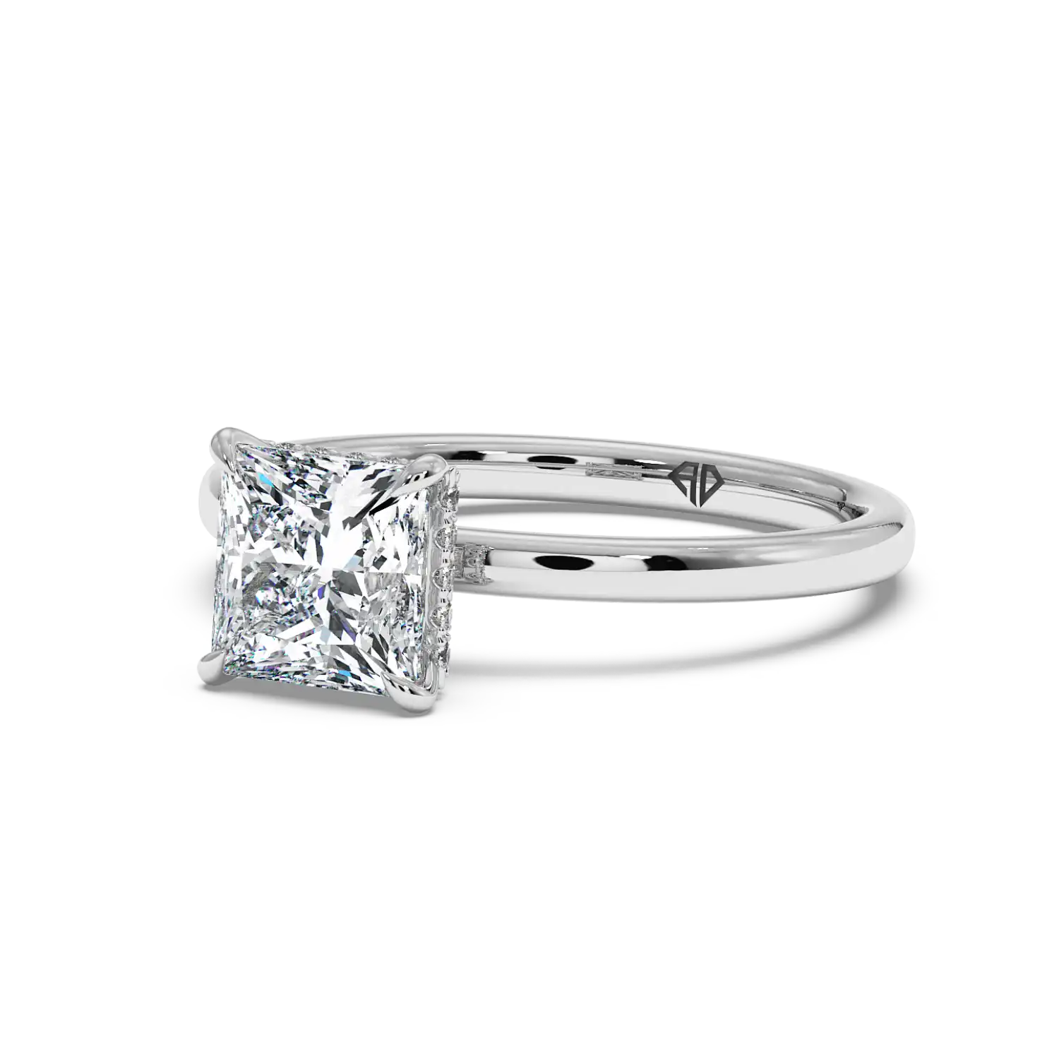 18K White Gold Angie Plain Shank Hidden Halo Engagement Ring