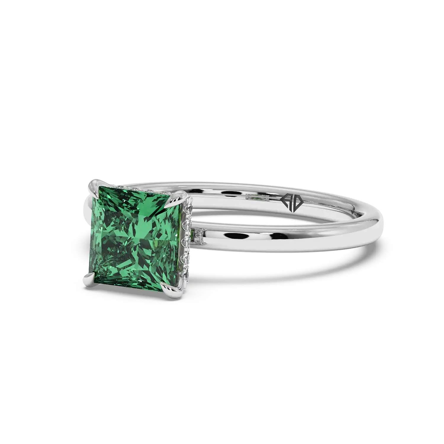 18K White Gold Angie Plain Shank Hidden Halo Engagement Ring