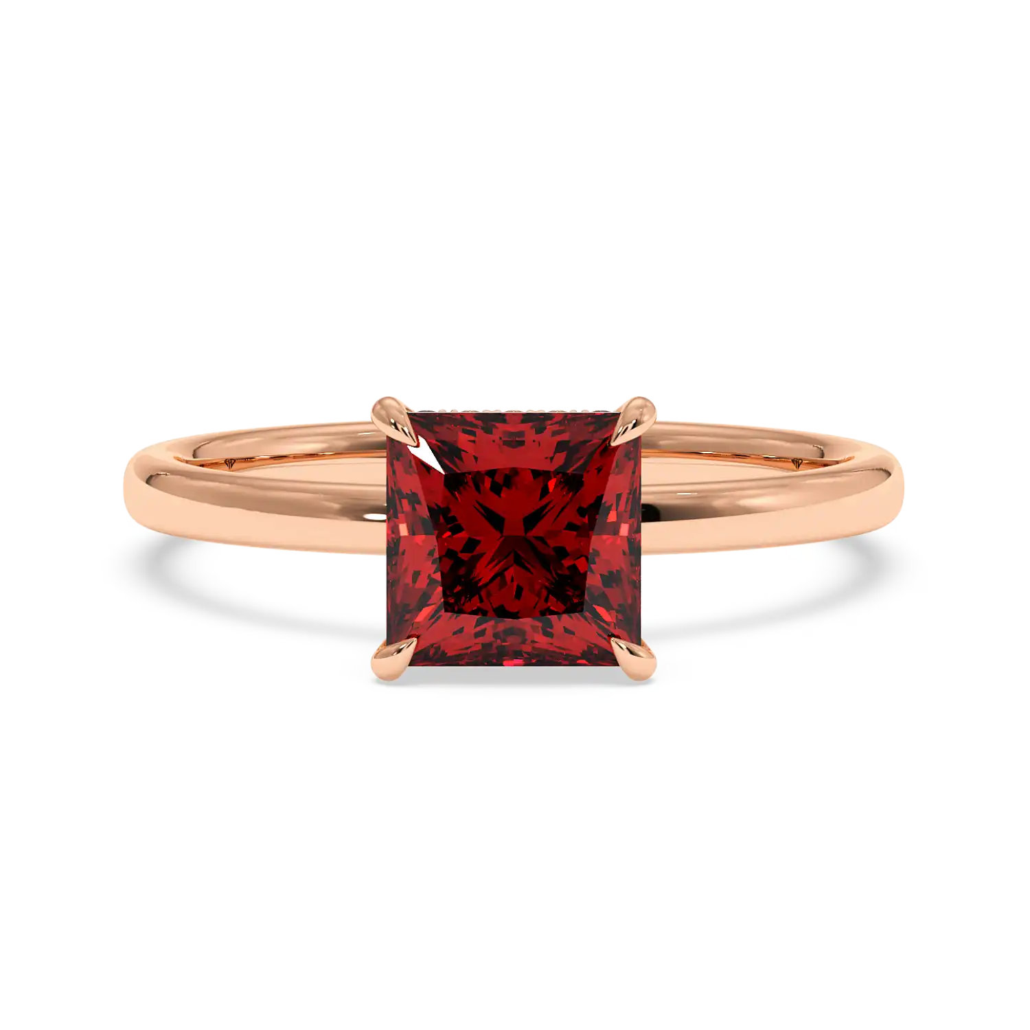 18K Rose Gold Angie Plain Shank Hidden Halo Engagement Ring