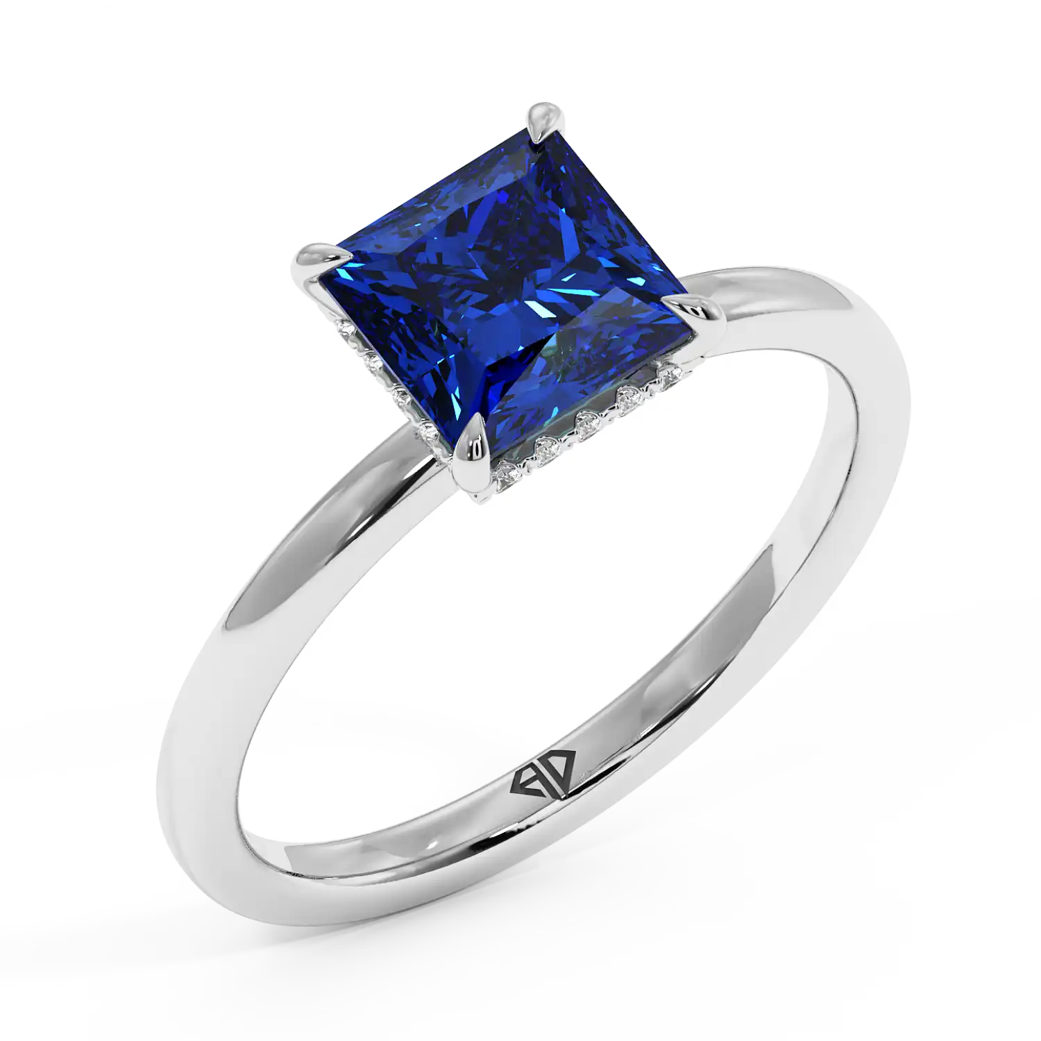 18K White Gold Angie Plain Shank Hidden Halo Engagement Ring