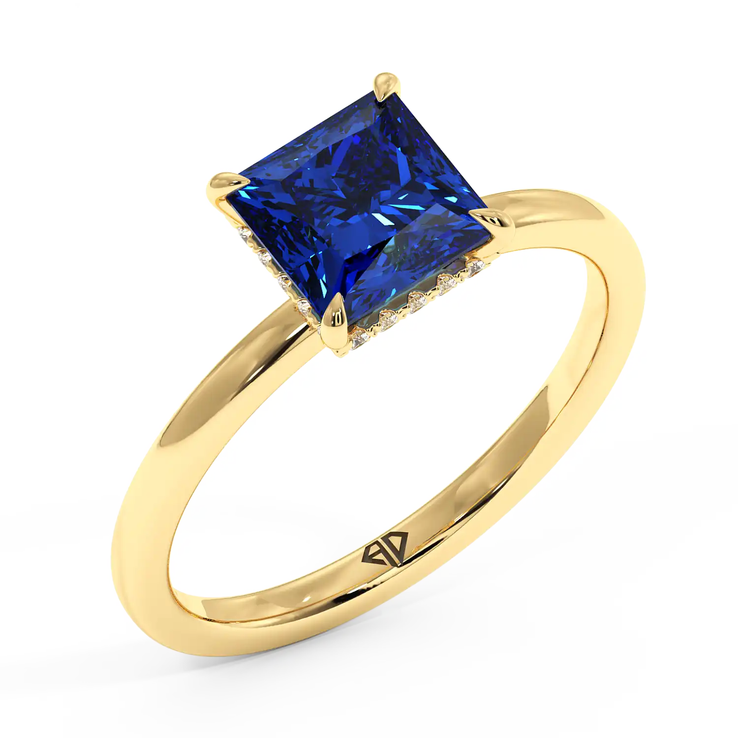 18K Yellow Gold Angie Plain Shank Hidden Halo Engagement Ring