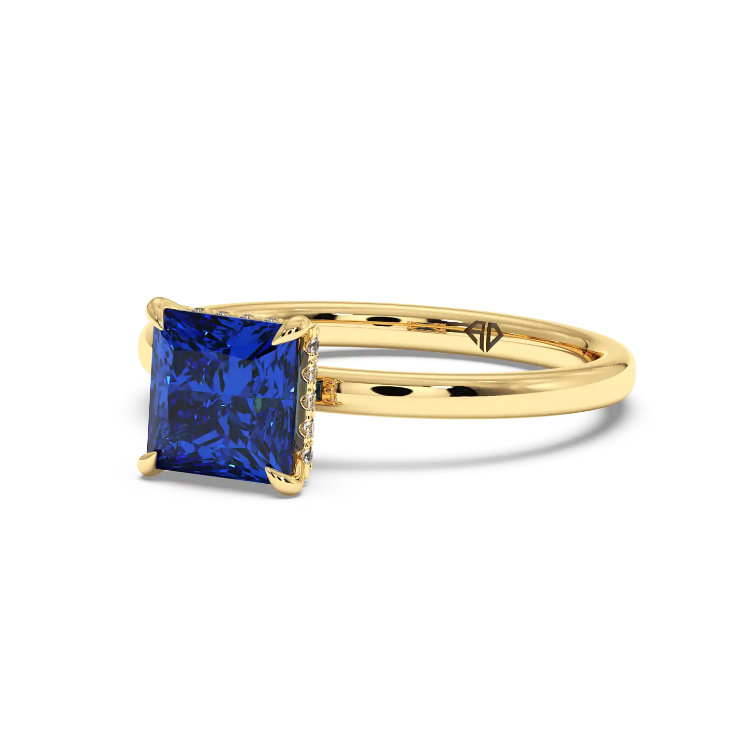 18K Yellow Gold Angie Plain Shank Hidden Halo Engagement Ring