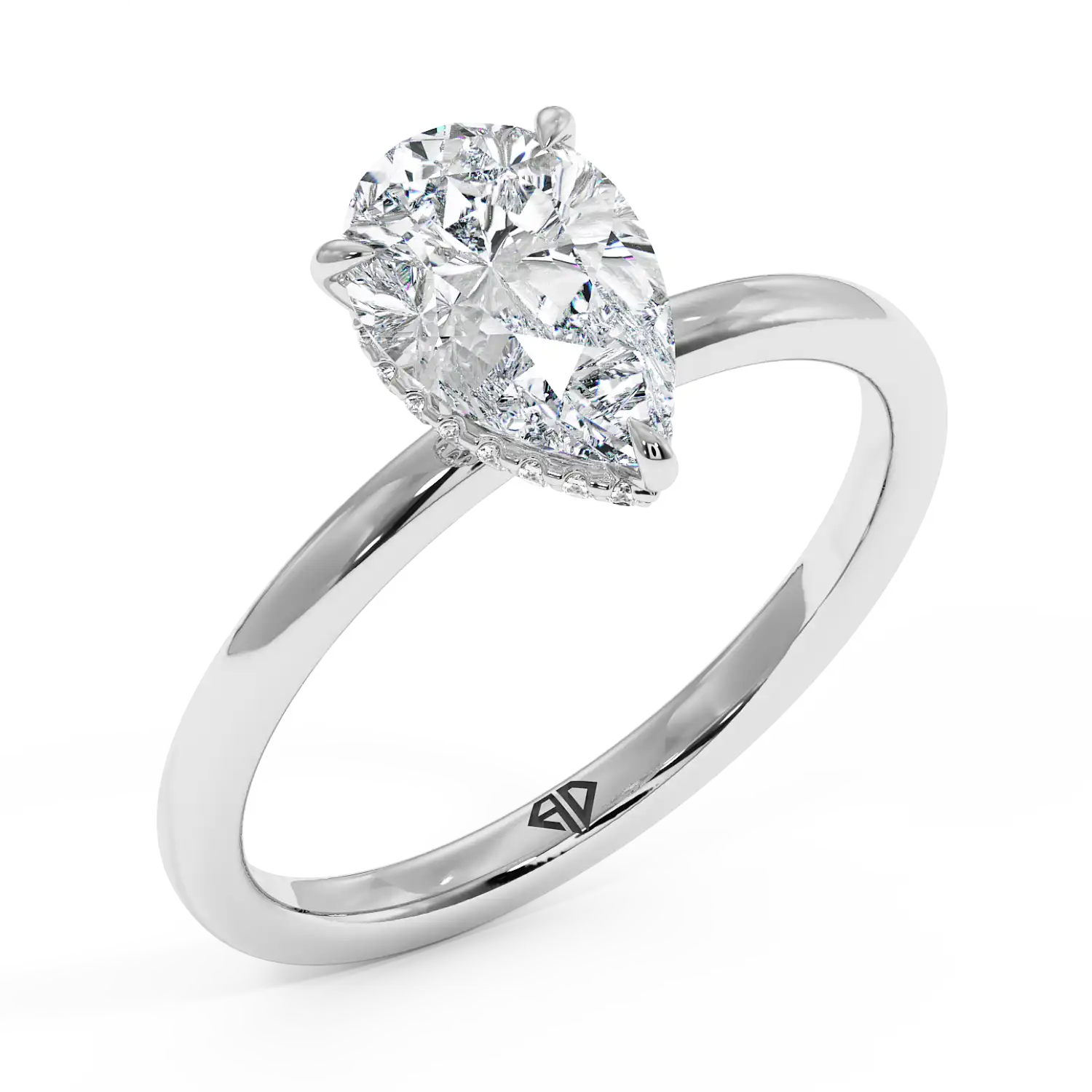 18K White Gold Angie Plain Shank Hidden Halo Engagement Ring