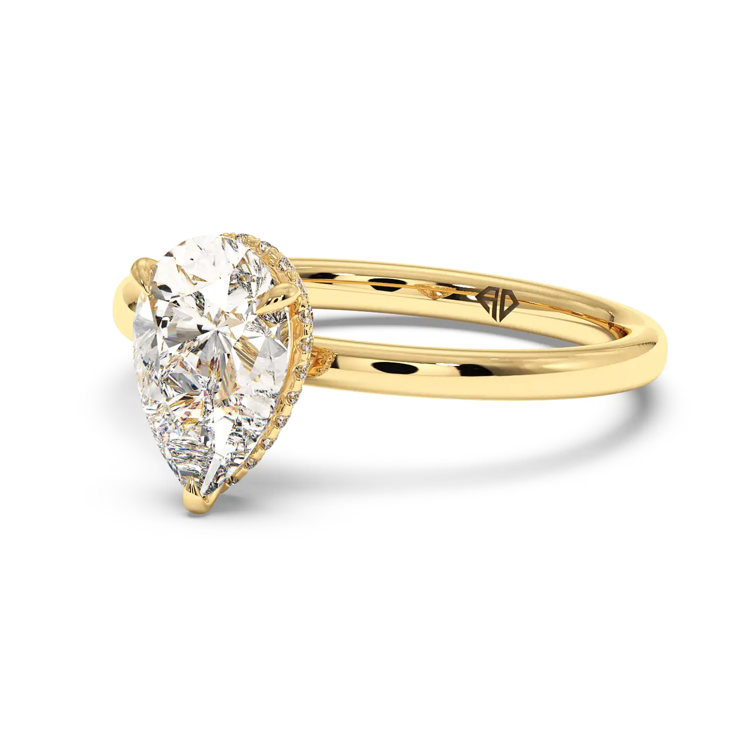 18K Yellow Gold Angie Plain Shank Hidden Halo Engagement Ring
