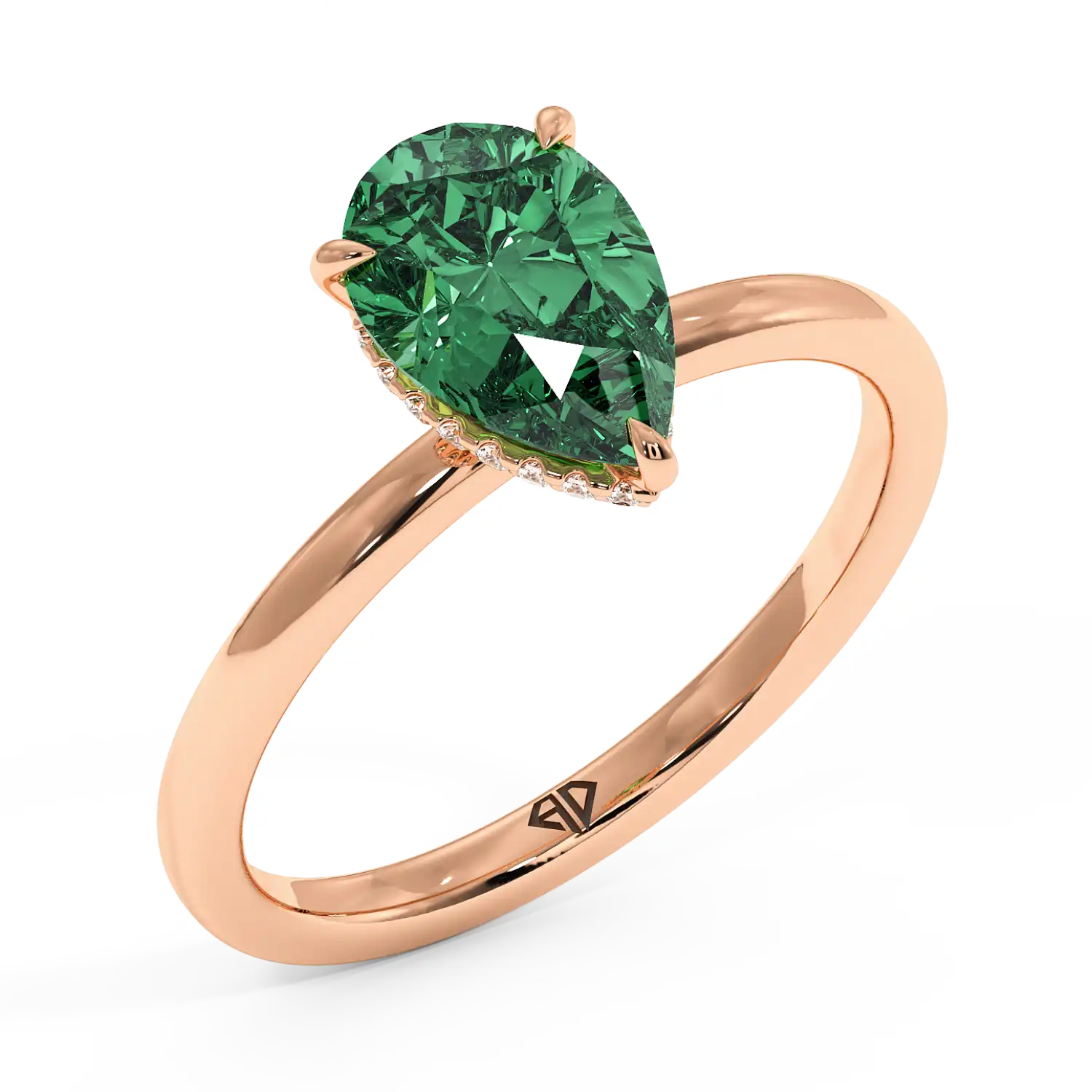 18K Rose Gold Angie Plain Shank Hidden Halo Engagement Ring