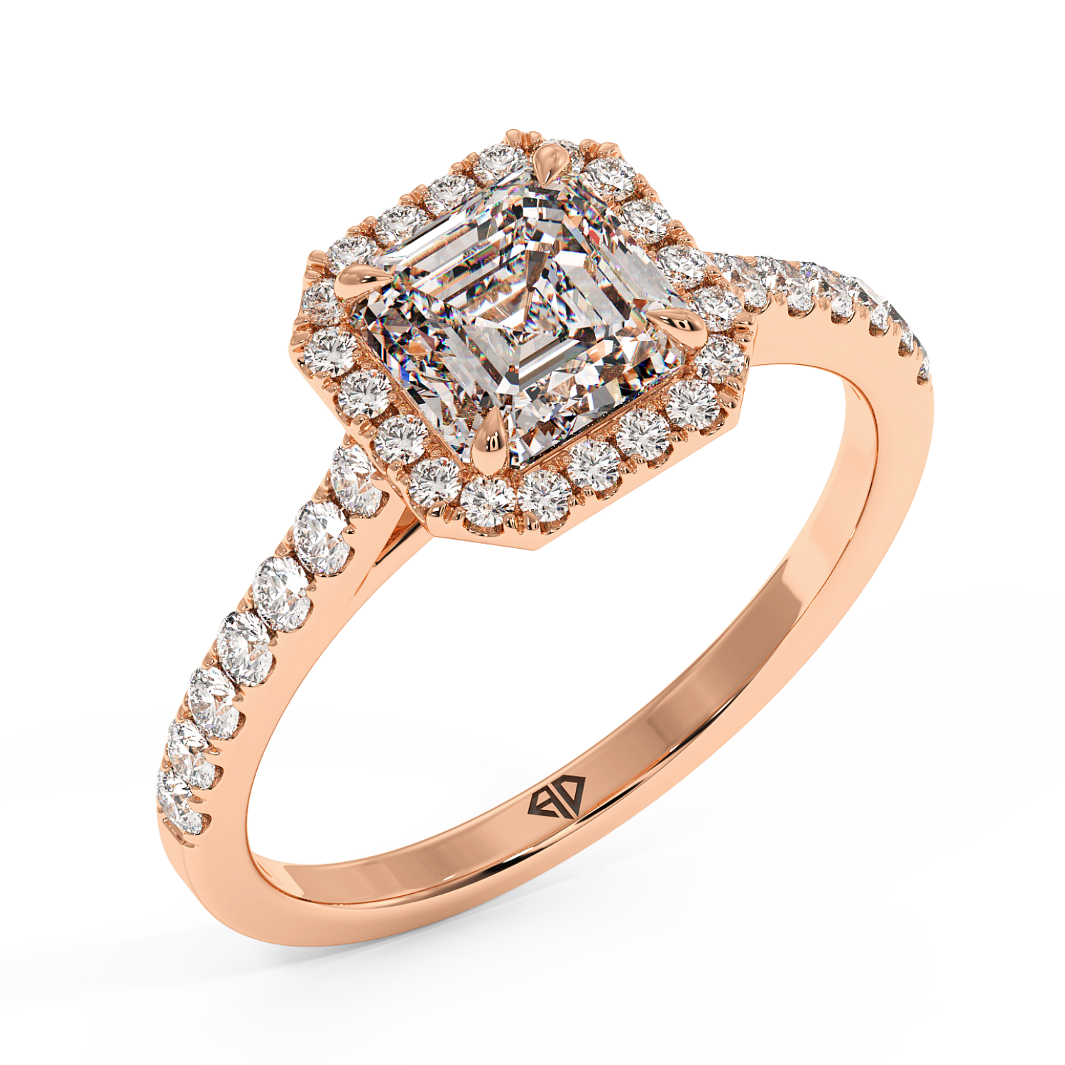 18K Rose Gold Marilyn Diamond Shoulder Hidden Halo Engagement Ring