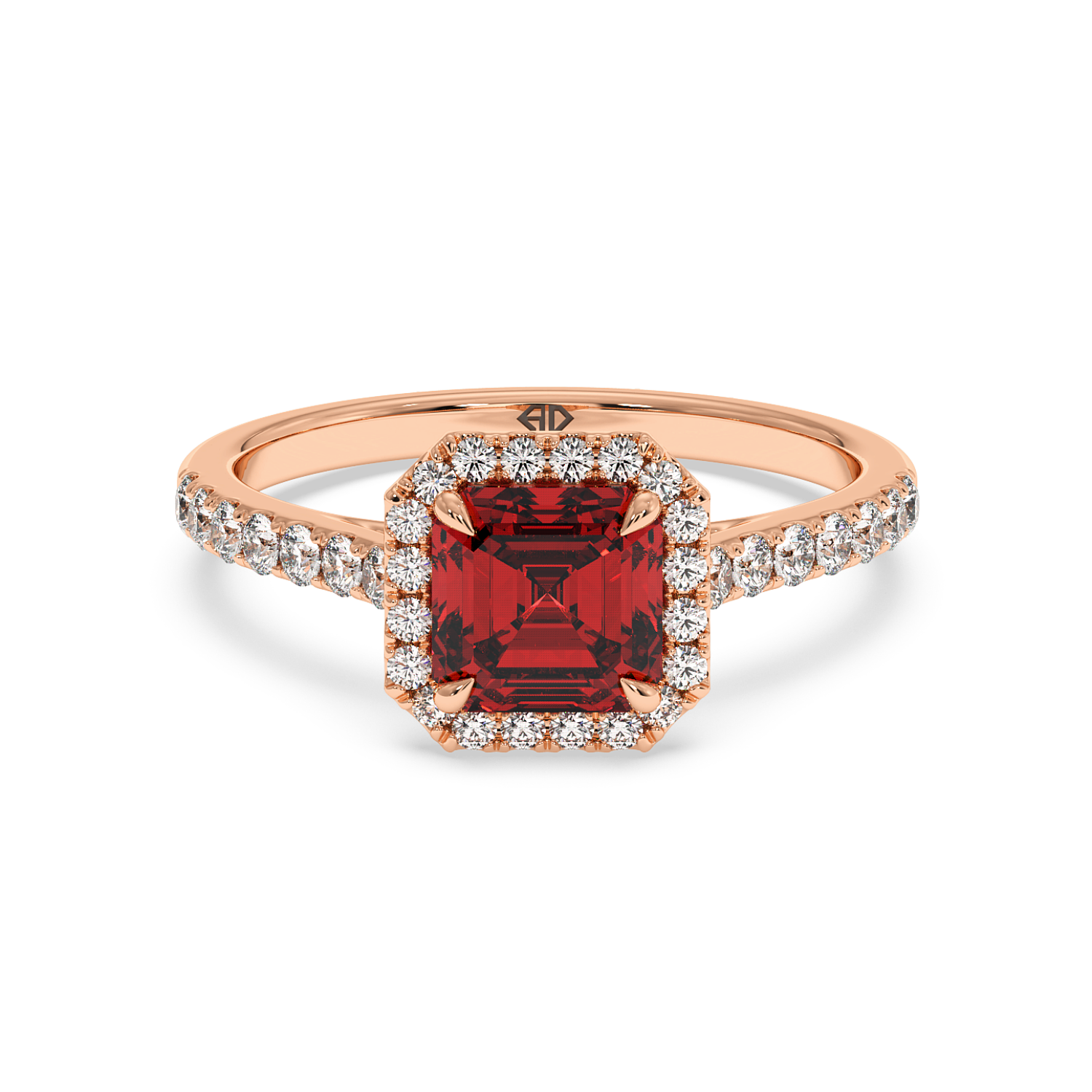 18K Rose Gold Marilyn Diamond Shoulder Hidden Halo Engagement Ring