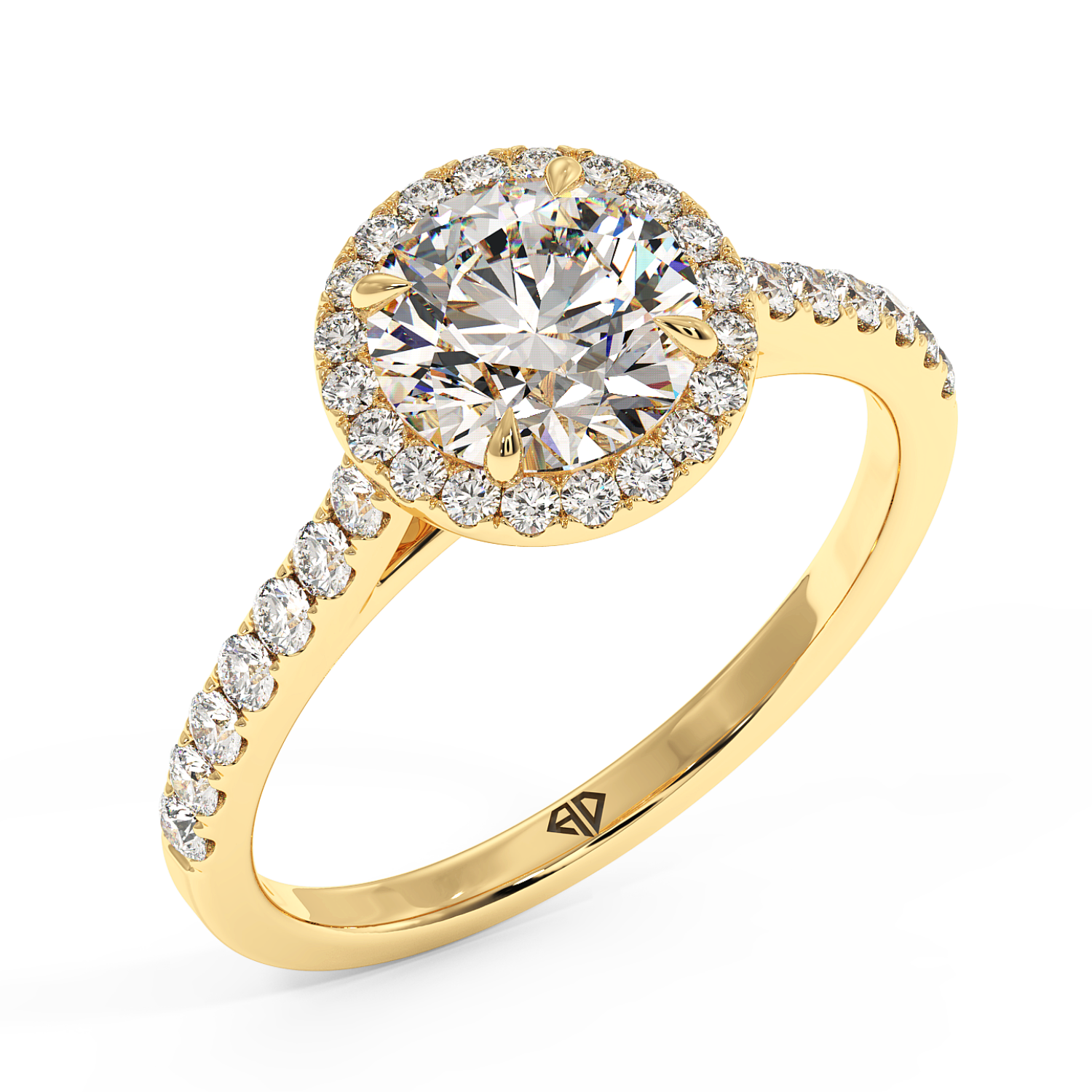 18K Yellow Gold Marilyn Diamond Shoulder Hidden Halo Engagement Ring