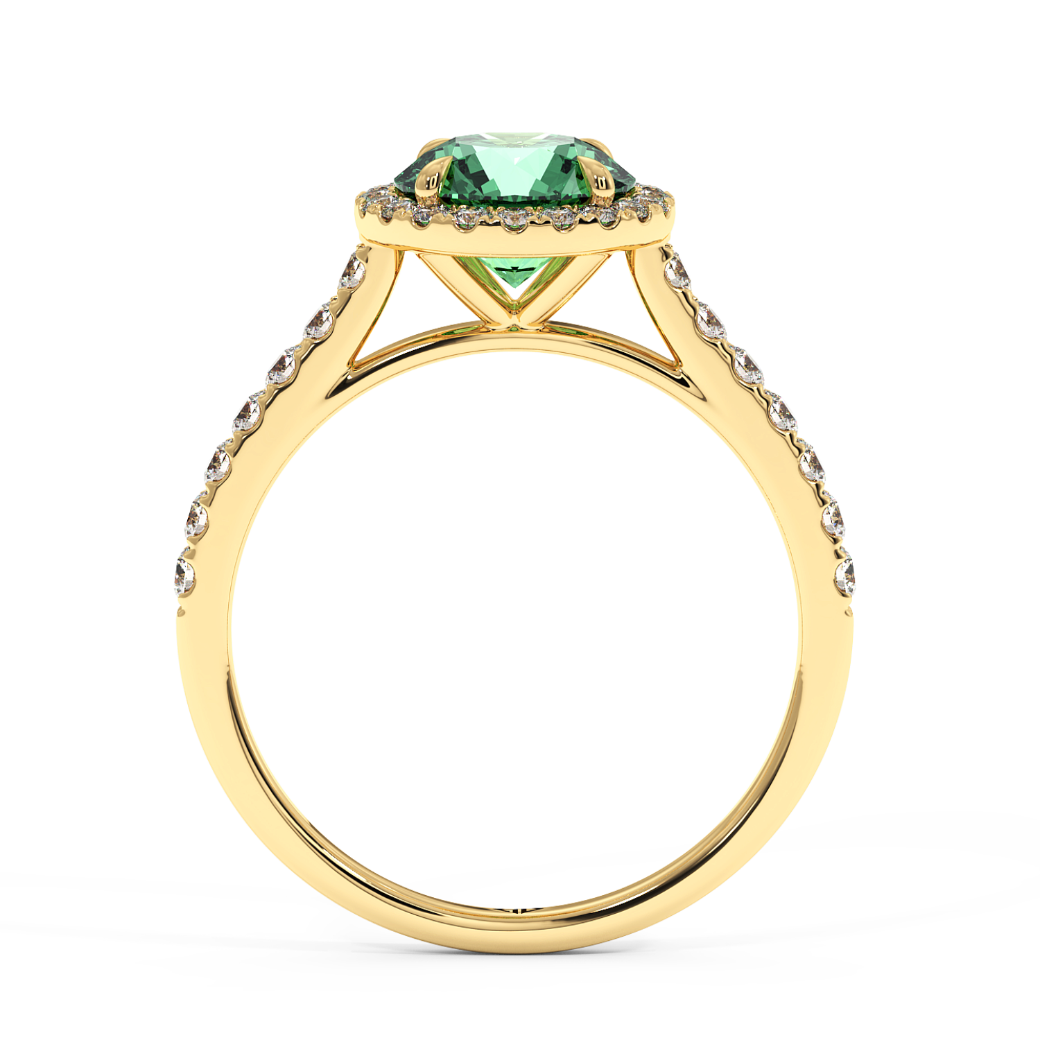 18K Yellow Gold Marilyn Diamond Shoulder Hidden Halo Engagement Ring