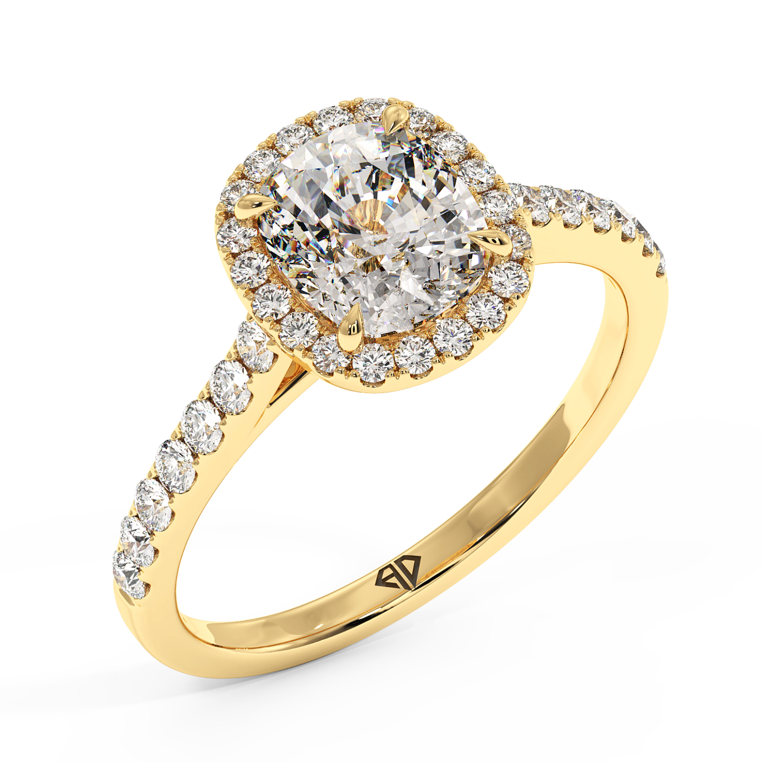 18K Yellow Gold Marilyn Diamond Shoulder Hidden Halo Engagement Ring