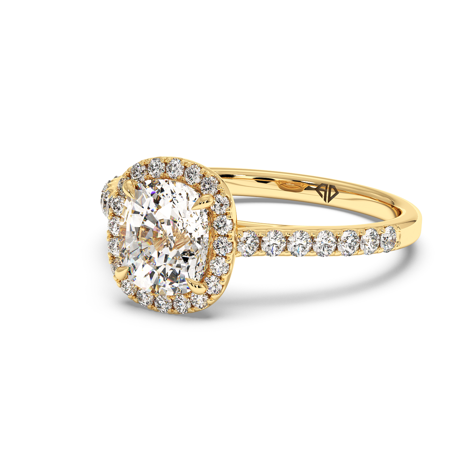18K Yellow Gold Marilyn Diamond Shoulder Hidden Halo Engagement Ring