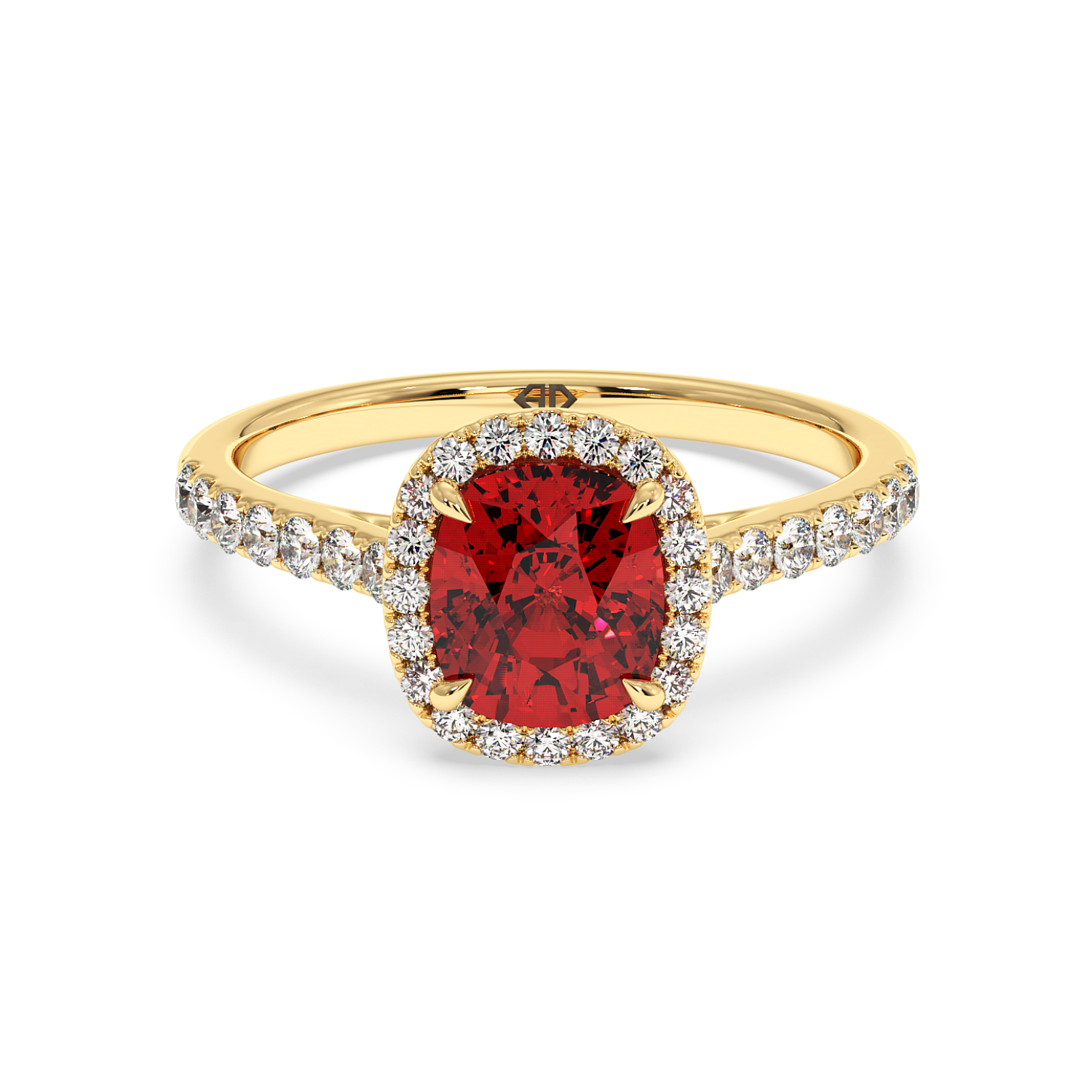 18K Yellow Gold Marilyn Diamond Shoulder Hidden Halo Engagement Ring