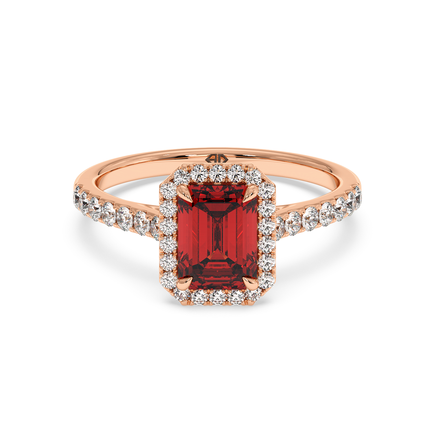 18K Rose Gold Marilyn Diamond Shoulder Hidden Halo Halo Diamond Engagement Ring