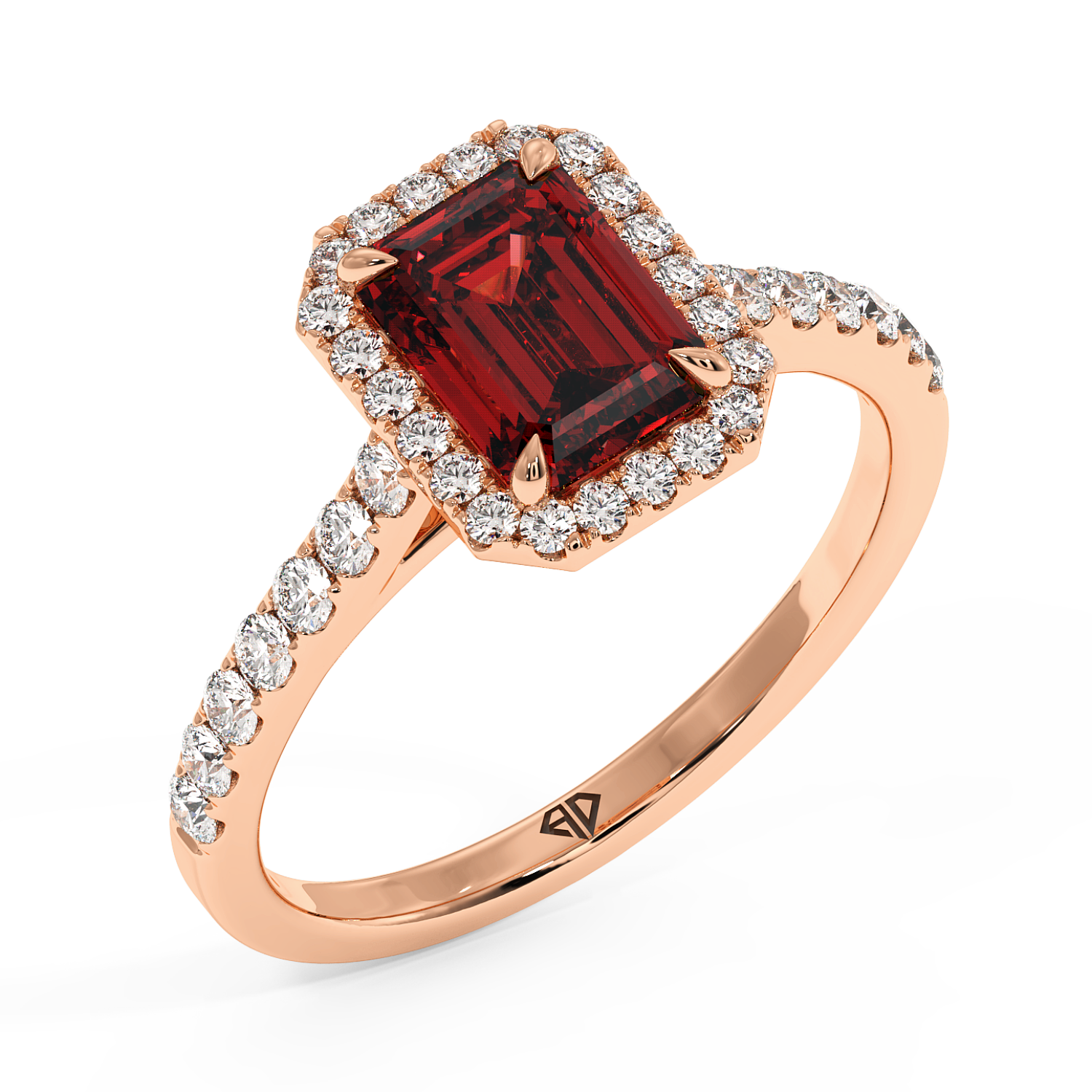 18K Rose Gold Marilyn Diamond Shoulder Hidden Halo Halo Diamond Engagement Ring